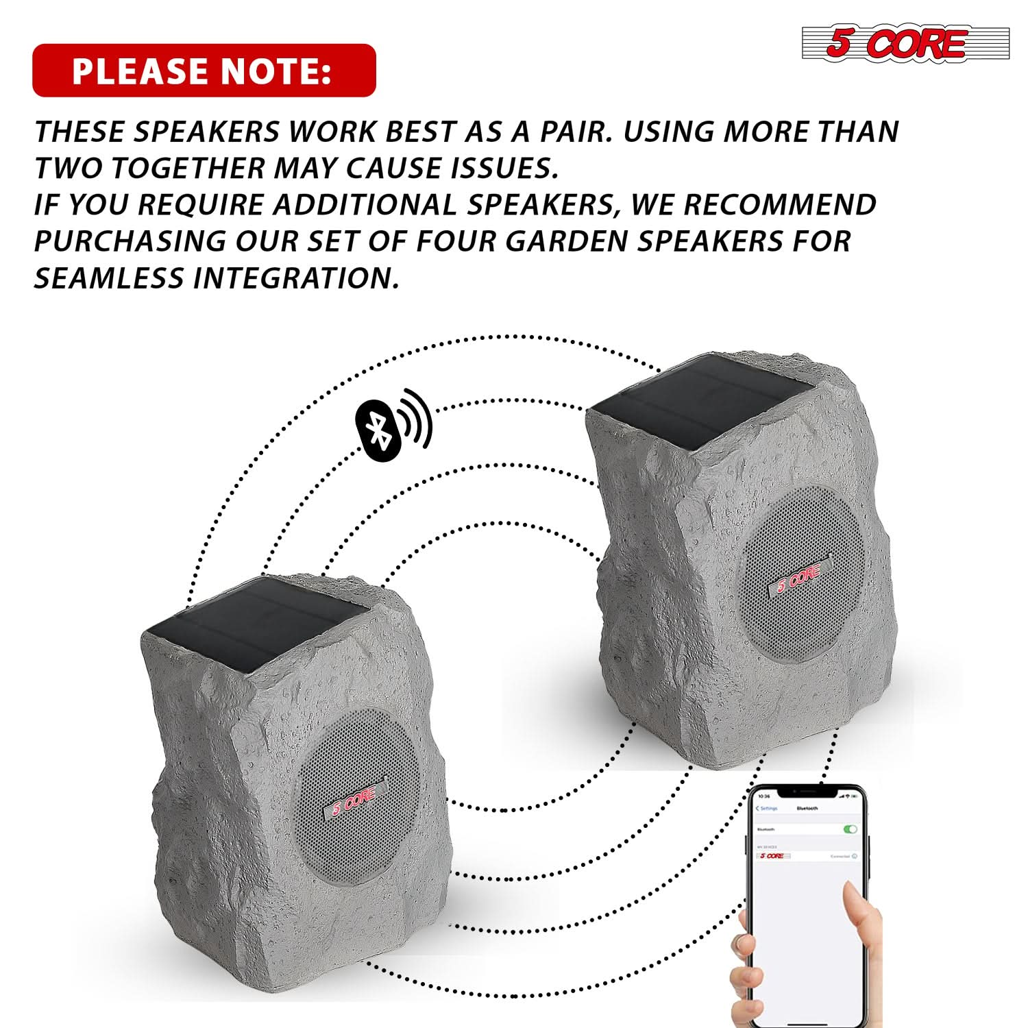 5Core Outdoor Wireless Speakers Bluetooth Rock Waterproof Linkable TWS Garden Speaker GRAY-1