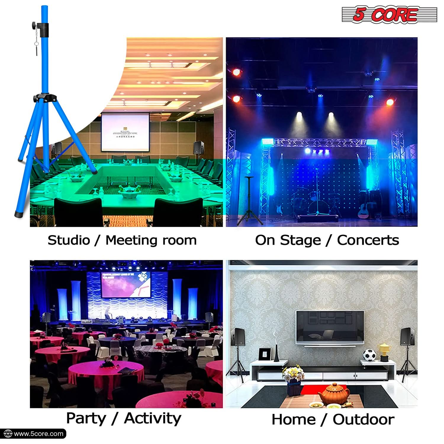 5Core Speaker Stand Tripod Tall Adjustable 72 Inch DJ Pole Mount Studio Monitor Stands SKY BLUE-4