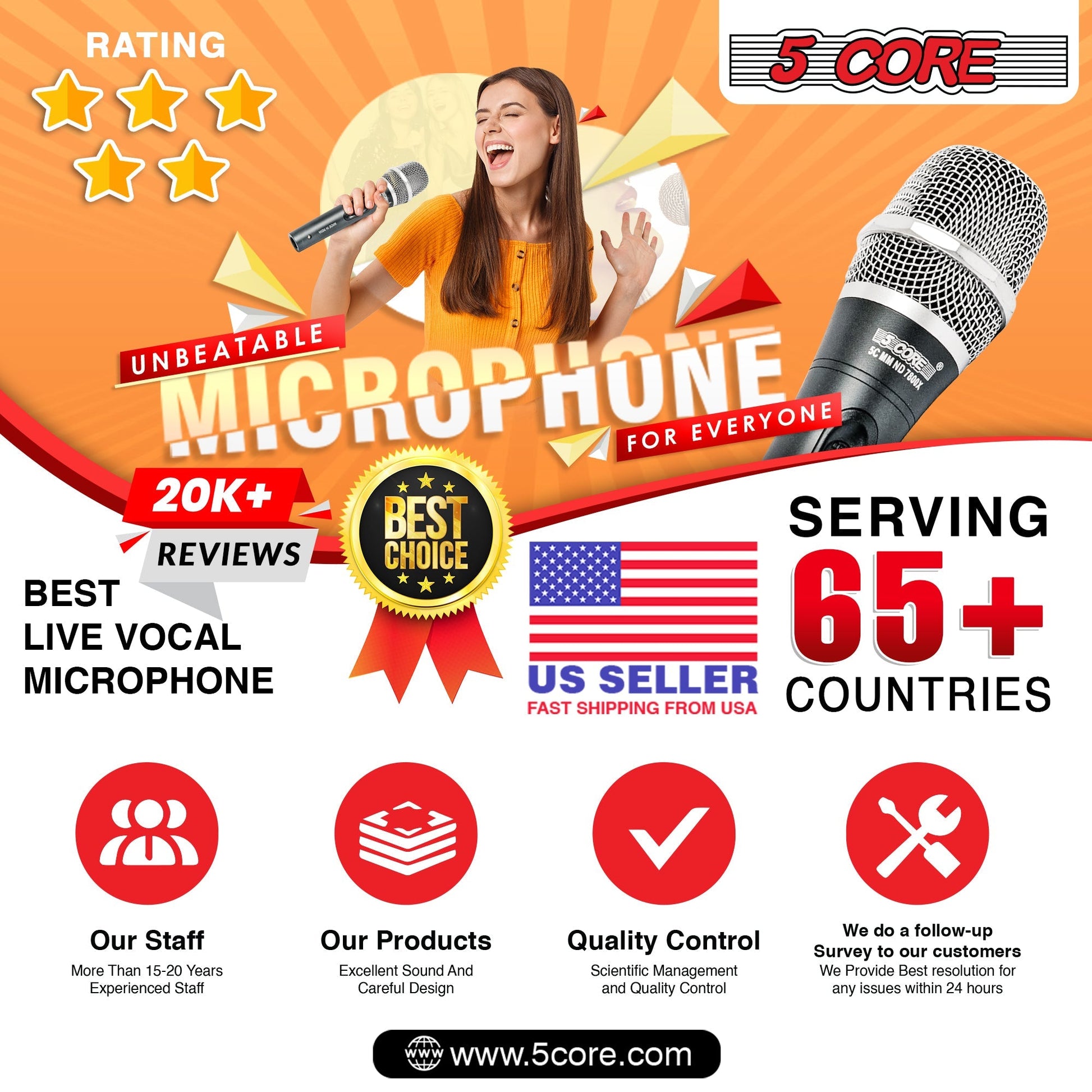 5 Core Microphone Professional Dynamic Karaoke XLR Wired Mic w ON/OFF Switch Pop Filter Cardioid Unidirectional Pickup Handheld Micrófono -ND-7800X 2PCS-20