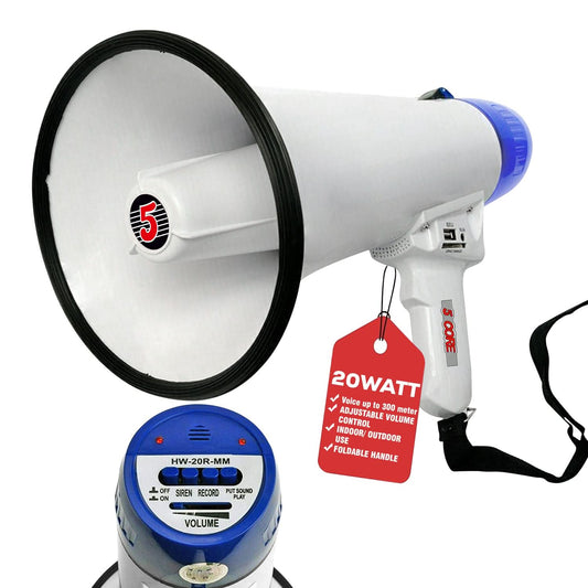 5Core Megaphone Bullhorn Speaker 20W Bull Horn Battery Power Cheer Megafono Loudspeaker USB-0