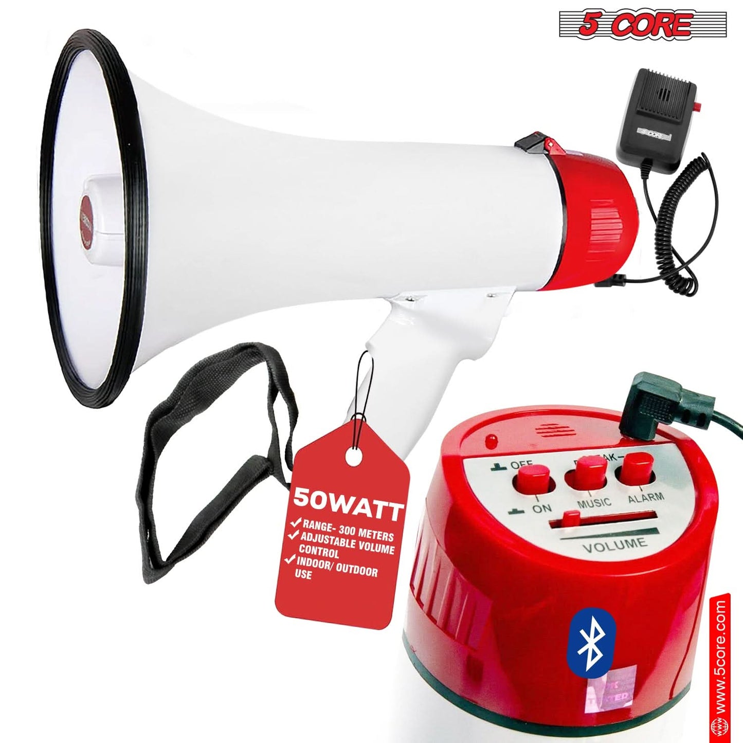 5Core Megaphone Bullhorn Speaker 50W Bull Horn Rechargeable Cheer Megafono 1000 Yards BLUETOOTH-1