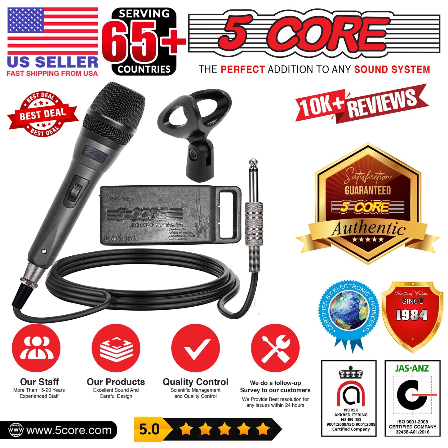 5 Core Microphone Professional Dynamic Karaoke XLR Wired Mic w ON/OFF Switch Pop Filter Cardioid Unidirectional Pickup Handheld Micrófono -ND-32 ARMEX 2PCS-14