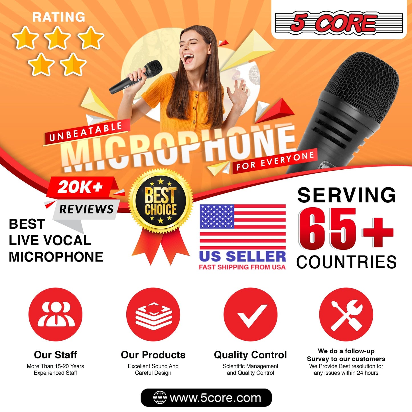 5 Core Microphone Professional Dynamic Karaoke XLR Wired Mic w ON/OFF Switch Pop Filter Cardioid Unidirectional Pickup Handheld Micrófono -ND 3200X 2 Pcs-17
