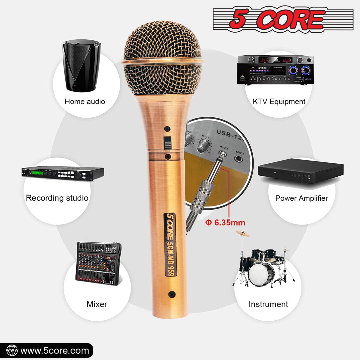 5 Core Microphone Professional Dynamic Karaoke XLR Wired Mic w ON/OFF Switch Pop Filter Cardioid Unidirectional Handheld Micrófono -ND-959 Elantra 2PCS-26