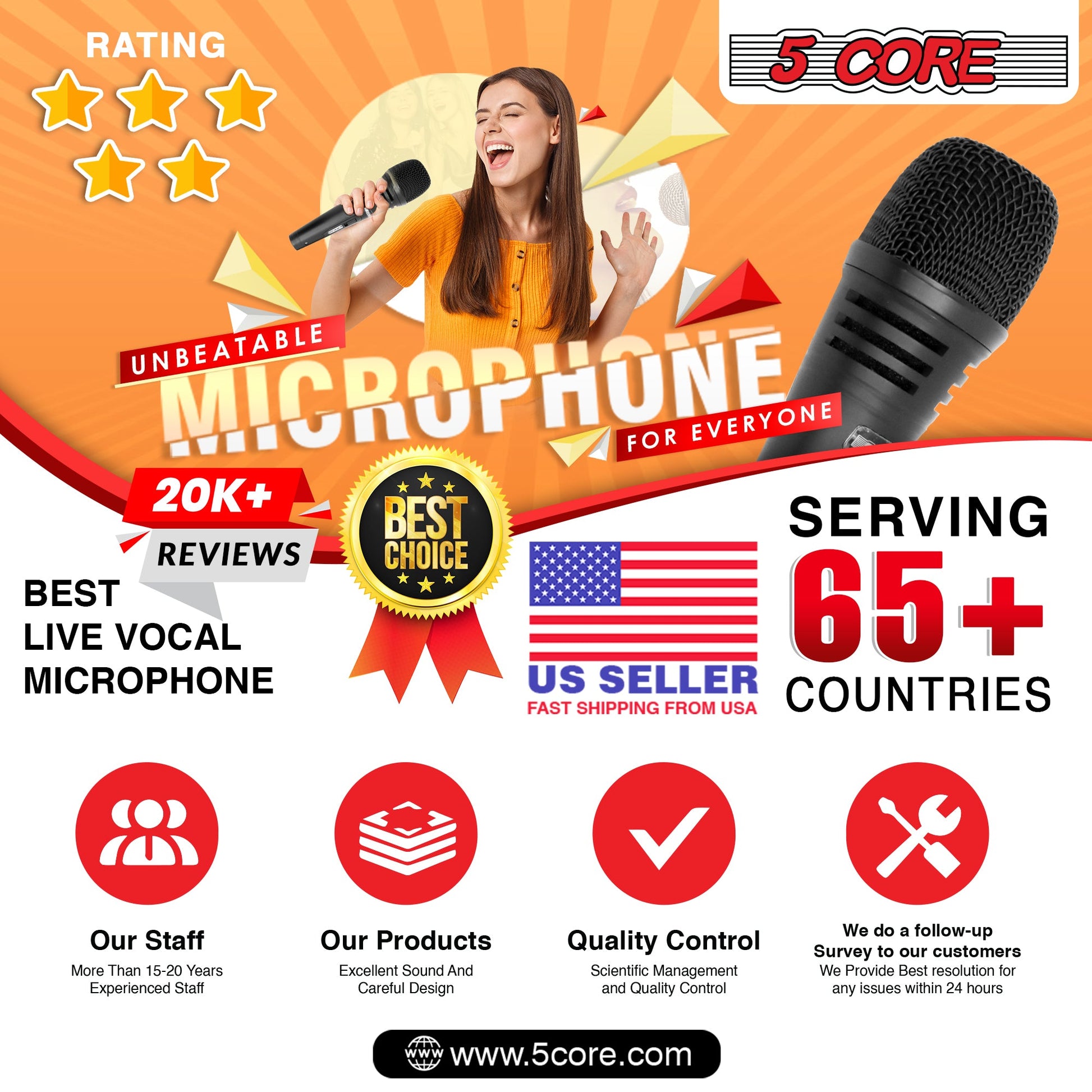 5 Core Microphone Professional Dynamic Karaoke XLR Wired Mic w ON/OFF Switch Pop Filter Cardioid Unidirectional Pickup Handheld Micrófono -ND 3200X 2 Pcs-16