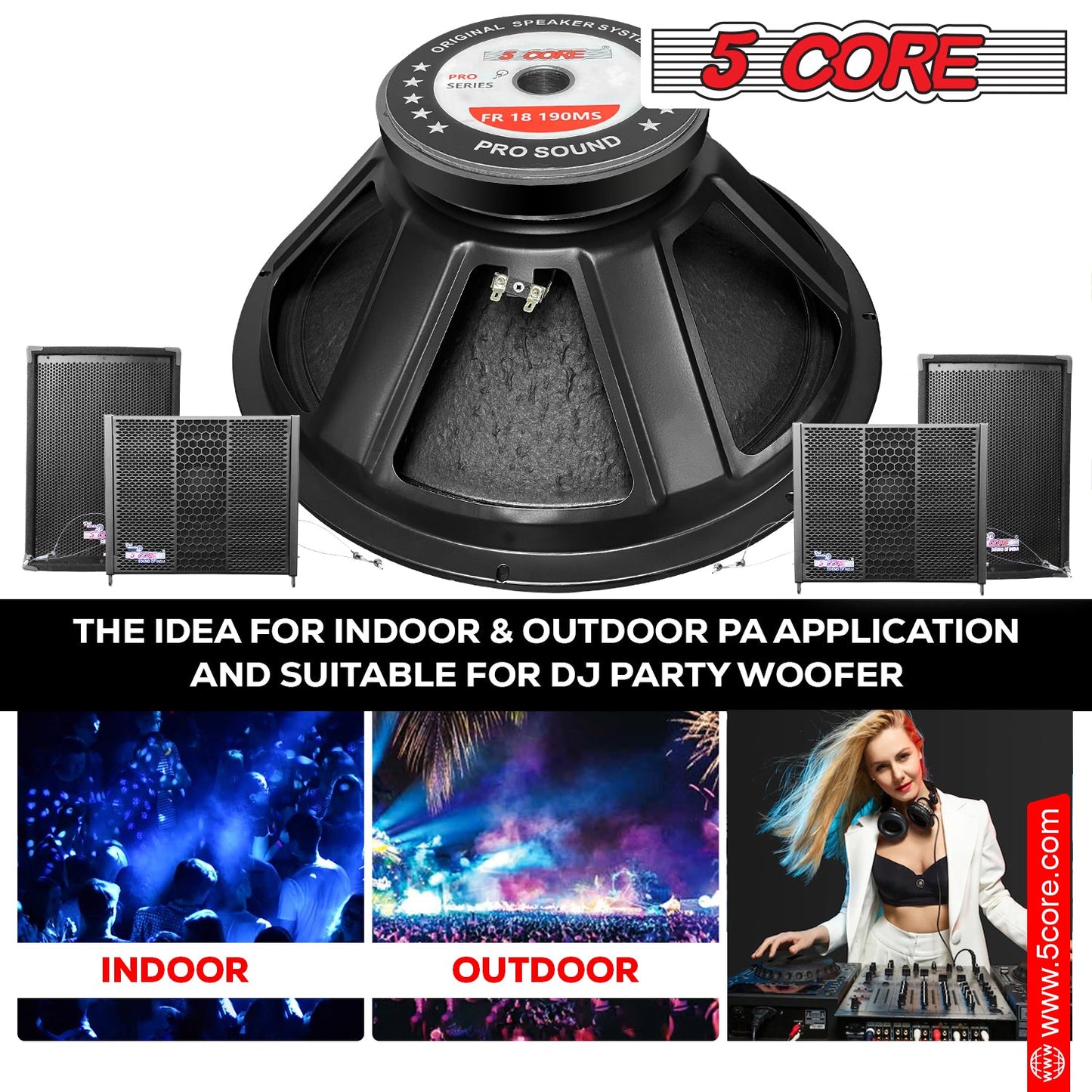 5 Core 18 Inch Subwoofer Speaker 8 Ohm Full Range Replacement DJ Bass Sub Woofer-6