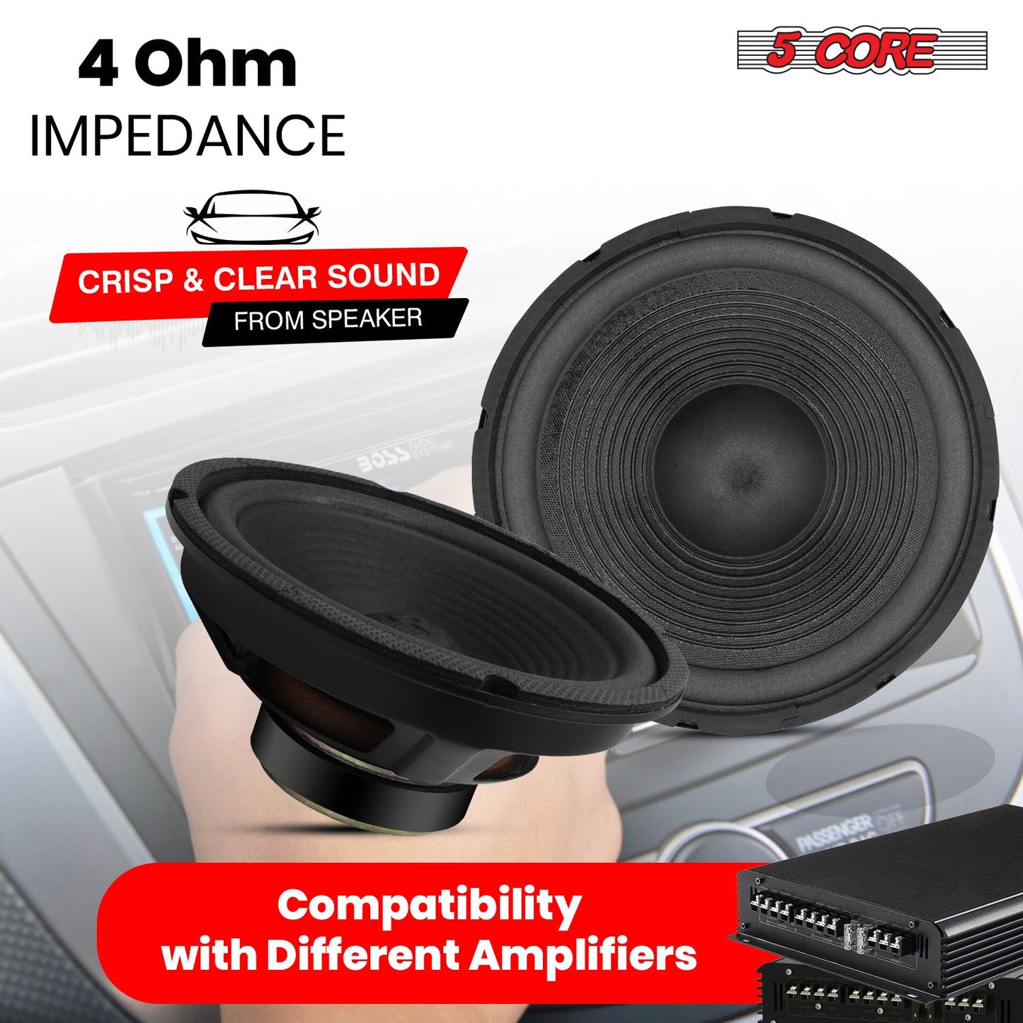 5Core 8 Inch Subwoofer Speaker 500W Peak 4 Ohm Replacement Car Bass Sub Woofer 2 Pcs-2