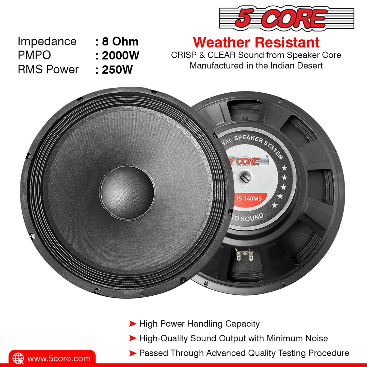 5 Core 15 Inch Subwoofer Speaker 8 Ohm Full Range Replacement DJ Woofer w 60 Oz Magnet-7