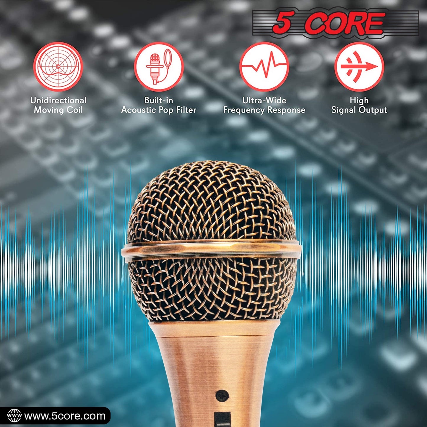 5 Core Microphone Professional Dynamic Karaoke XLR Wired Mic w ON/OFF Switch Pop Filter Cardioid Unidirectional Handheld Micrófono -ND-959 Elantra 2PCS-10
