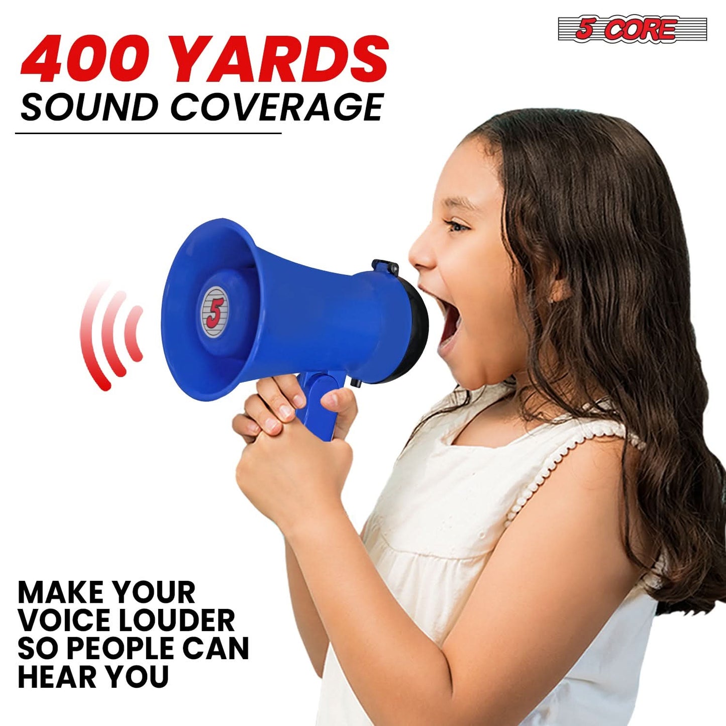 5Core Megaphone Bullhorn Speaker 15W Mini Battery Power Bull horn w Siren 400 Yard Range Blue-2