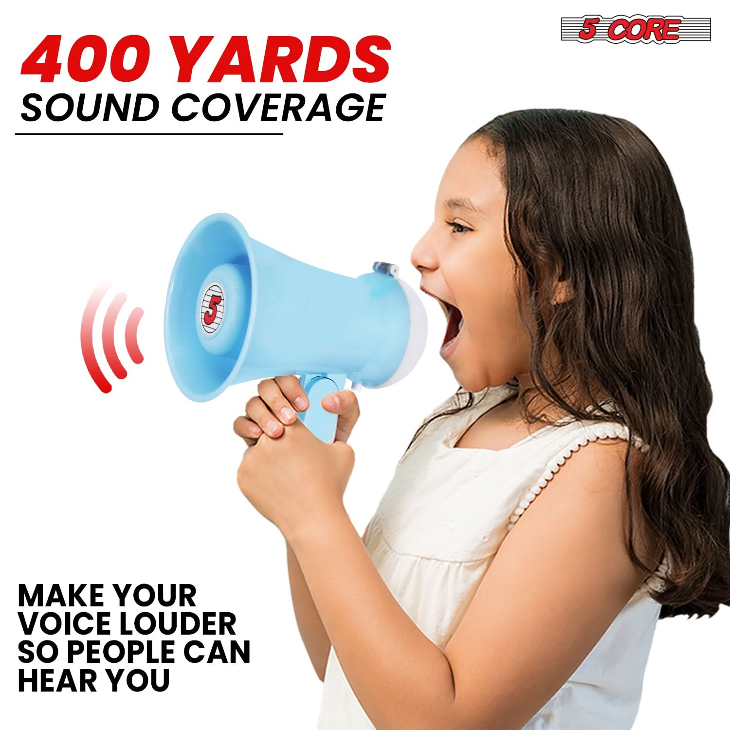 5 Core Megaphone Bullhorn Speaker 15W Mini Battery Power Bull horn w Siren 400 Yard Range SKY BLUE-2