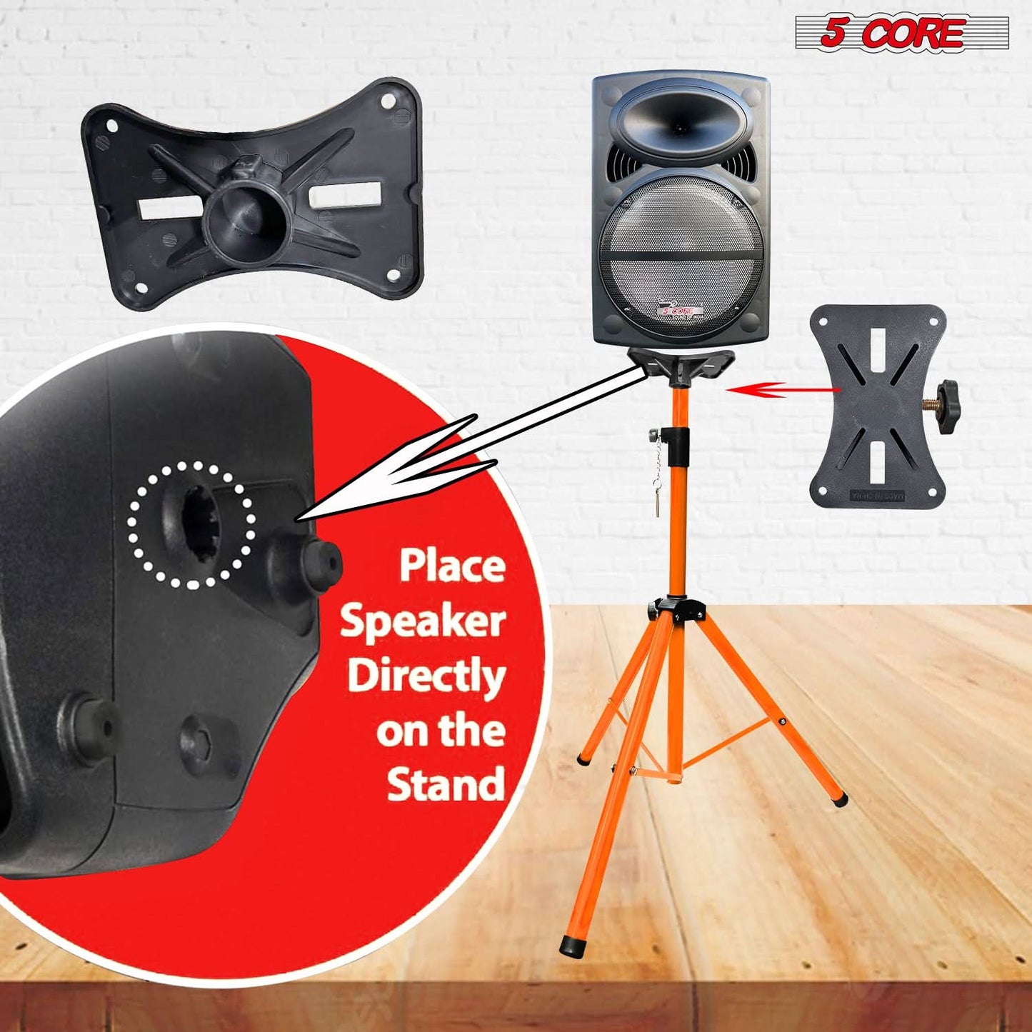 5Core Speaker Stand Tripod Tall Adjustable 72 Inch DJ Pole Mount Studio Monitor Stands ORANGE-4