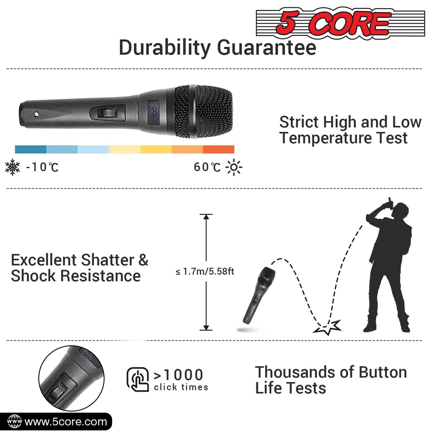 5 Core Microphone Professional Dynamic Karaoke XLR Wired Mic w ON/OFF Switch Pop Filter Cardioid Unidirectional Pickup Handheld Micrófono -ND-32 ARMEX 2PCS-5