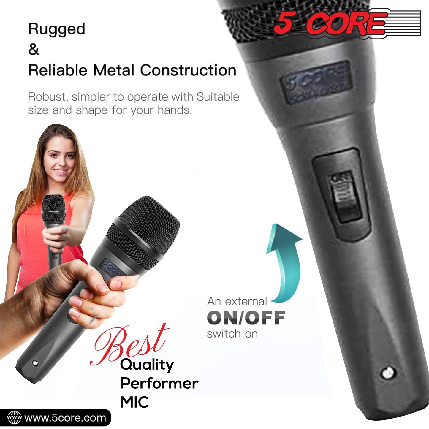 5 Core Microphone Professional Dynamic Karaoke XLR Wired Mic w ON/OFF Switch Pop Filter Cardioid Unidirectional Pickup Handheld Micrófono -ND-32 ARMEX 2PCS-7