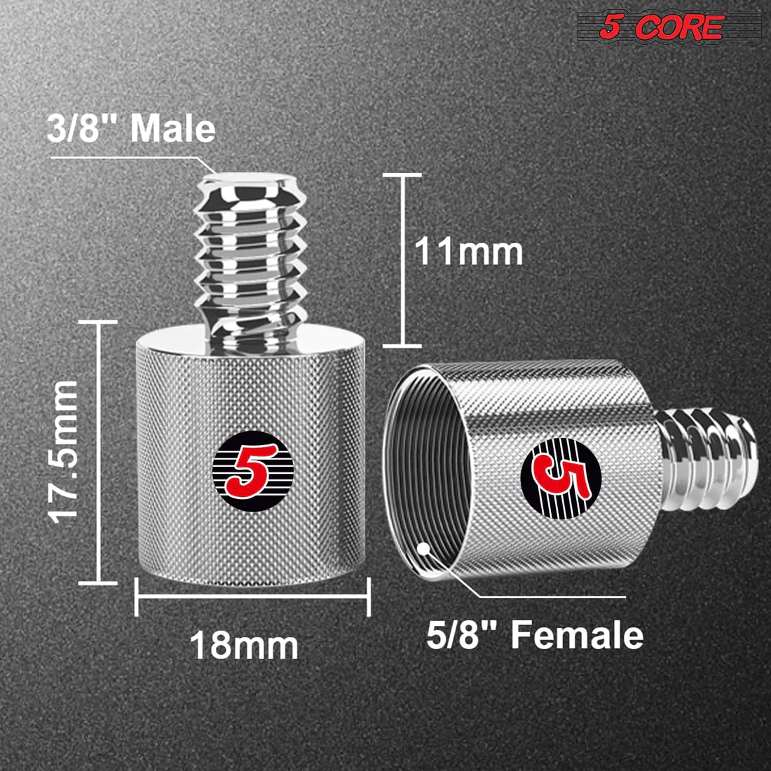 5 Core 12 Pcs Mic Stand Adapter • 5/8 Female to 1/4" Male Screw Adapter • w Knurled Surface Thread Adopter-3