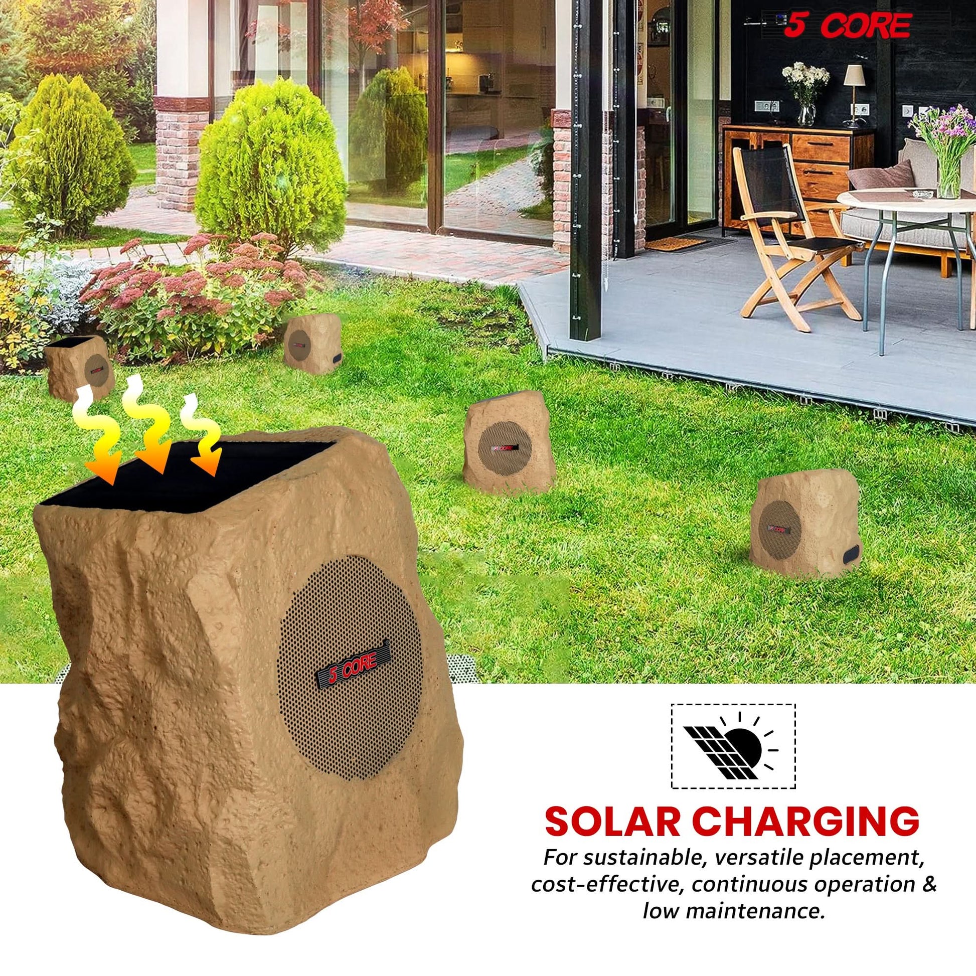 5Core Outdoor Wireless Speakers Bluetooth Rock Waterproof Linkable TWS Garden Speaker BROWN-4