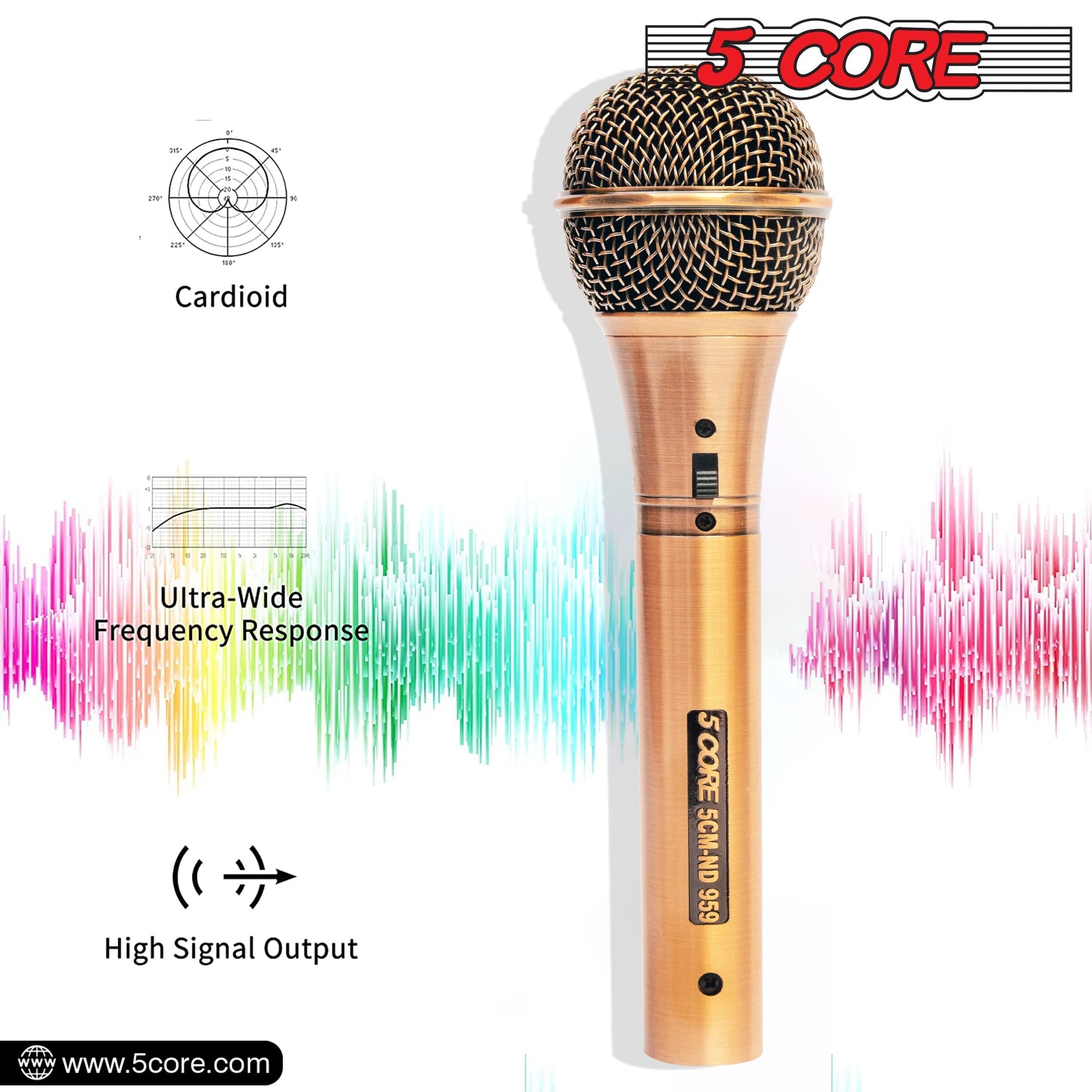 5 Core Microphone Professional Dynamic Karaoke XLR Wired Mic w ON/OFF Switch Pop Filter Cardioid Unidirectional Handheld Micrófono -ND-959 Elantra 2PCS-12
