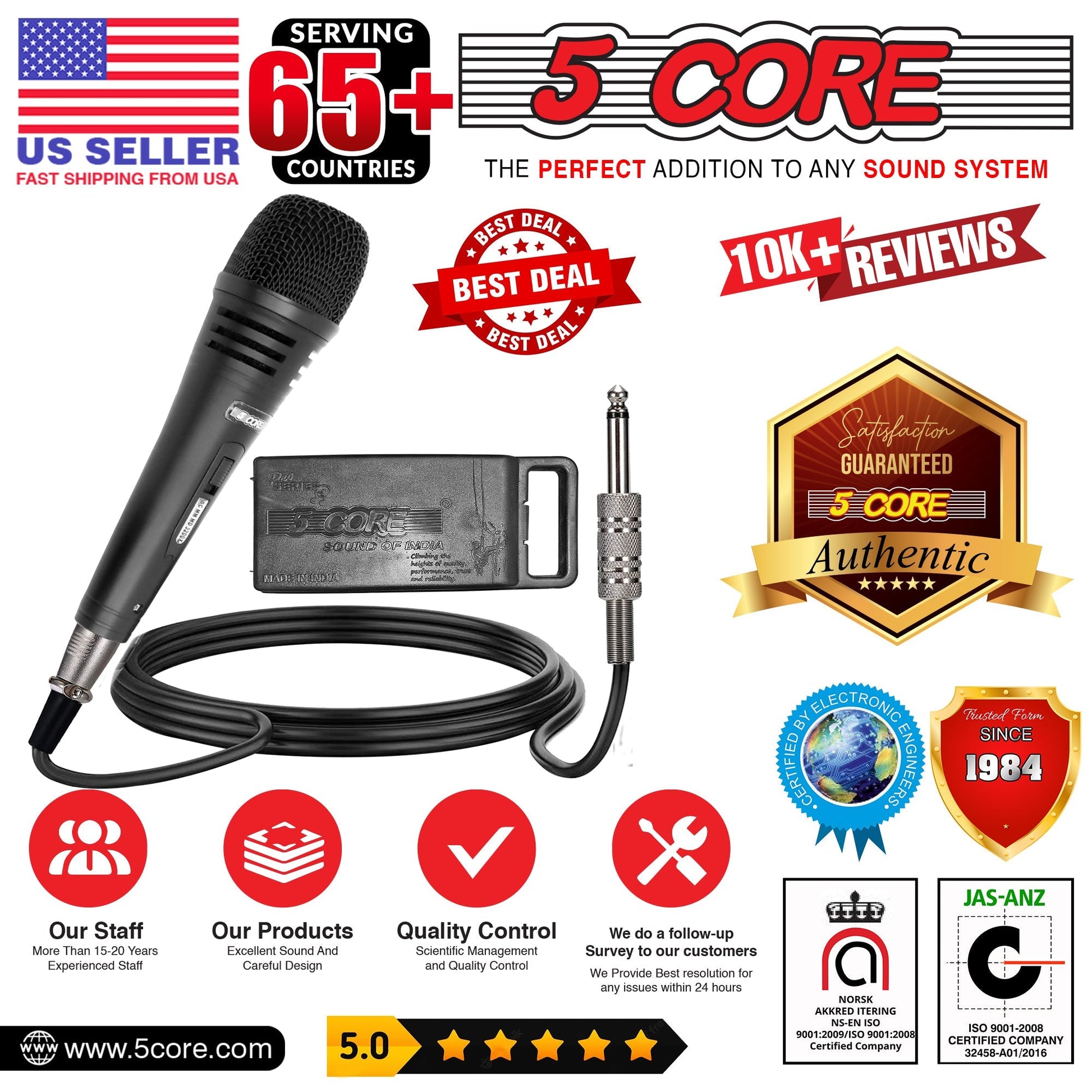 5 Core Microphone Professional Dynamic Karaoke XLR Wired Mic w ON/OFF Switch Pop Filter Cardioid Unidirectional Pickup Handheld Micrófono -ND 3200X 2 Pcs-20