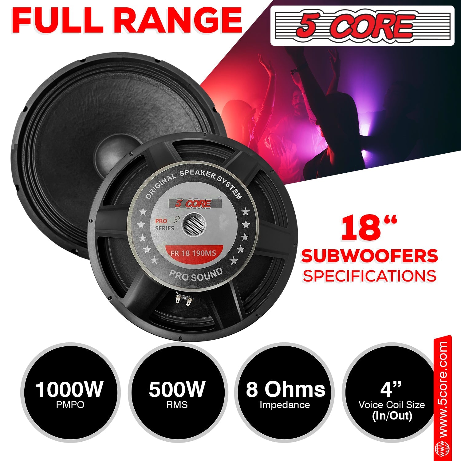 5 Core 18 Inch Subwoofer Speaker 8 Ohm Full Range Replacement DJ Bass Sub Woofer-5