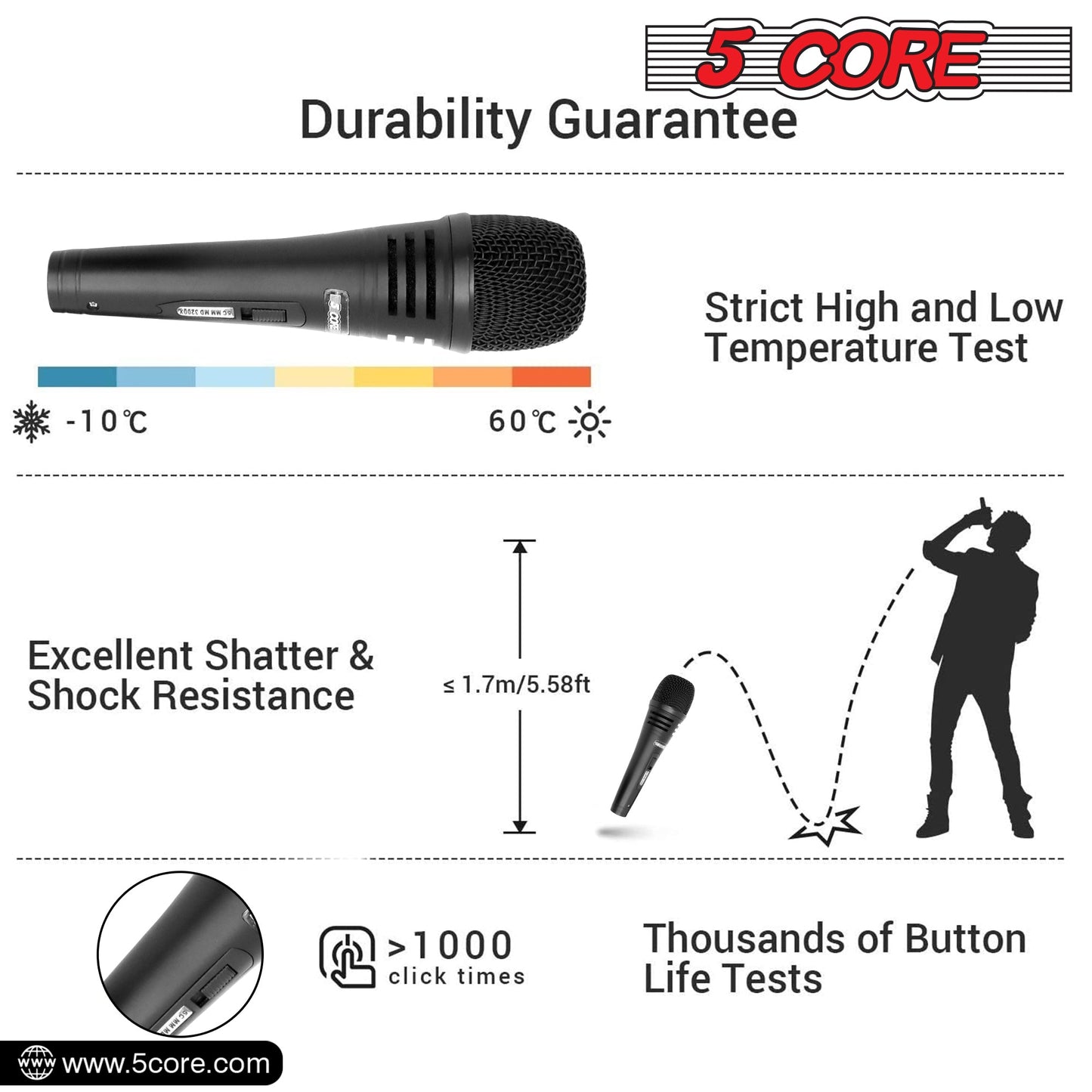 5 Core Microphone Professional Dynamic Karaoke XLR Wired Mic w ON/OFF Switch Pop Filter Cardioid Unidirectional Pickup Handheld Micrófono -ND 3200X 2 Pcs-8
