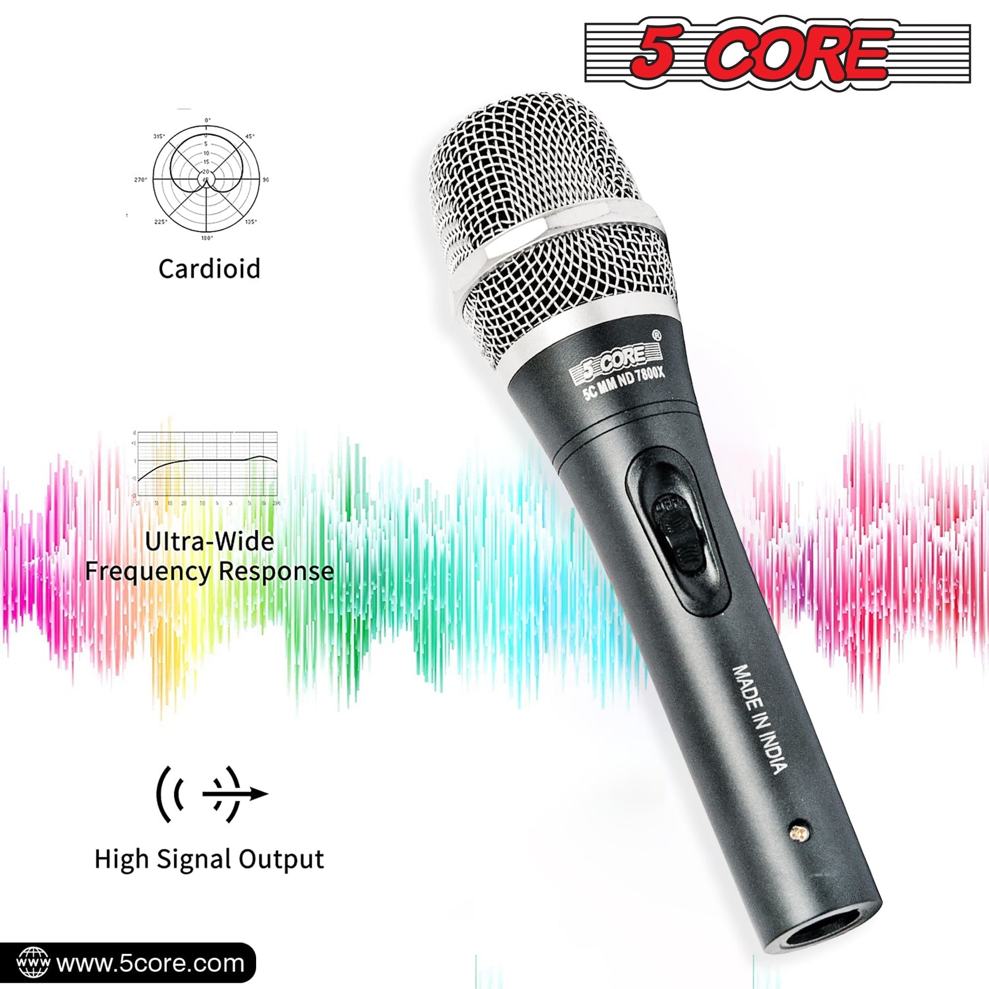 5 Core Microphone Professional Dynamic Karaoke XLR Wired Mic w ON/OFF Switch Pop Filter Cardioid Unidirectional Pickup Handheld Micrófono -ND-7800X 2PCS-4