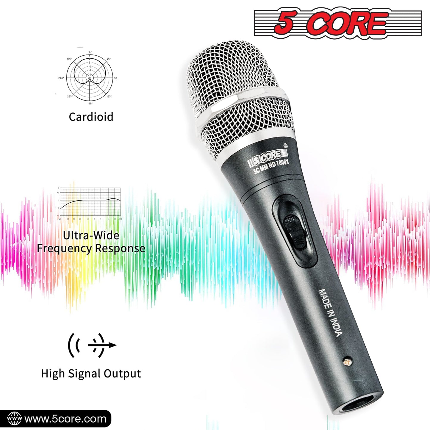 5 Core Microphone Professional Dynamic Karaoke XLR Wired Mic w ON/OFF Switch Pop Filter Cardioid Unidirectional Pickup Handheld Micrófono -ND-7800X 2PCS-2