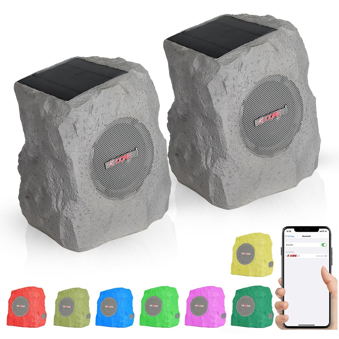 5Core Outdoor Wireless Speakers Bluetooth Rock Waterproof Linkable TWS Garden Speaker GRAY-5