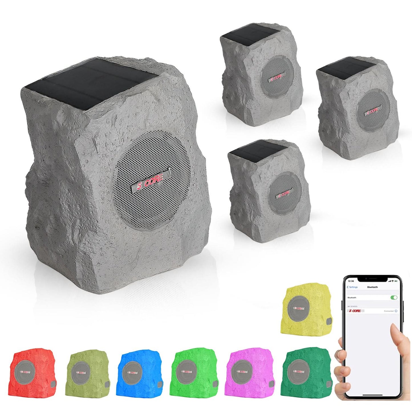 5Core Outdoor Wireless Speakers Bluetooth Rock Waterproof Linkable TWS Garden Speaker GRAY-6