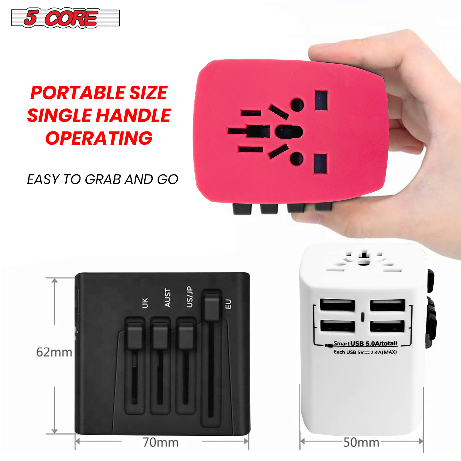 5Core Universal Travel Adapter International Power Adapters 3 Pack Multicharger Plug-2