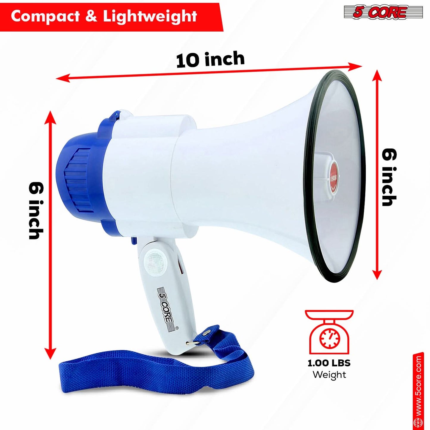 5Core Megaphone Bullhorn Speaker 30W Mini Bull Horn Battery Power Megafono 800 Feet USB BATTERY-1