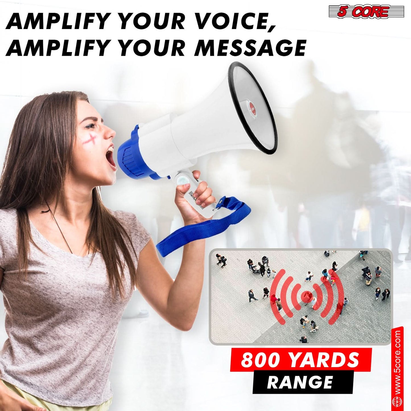 5Core Megaphone Bullhorn Speaker 30W Mini Bull Horn Battery Power Megafono 800 Feet USB BATTERY-2