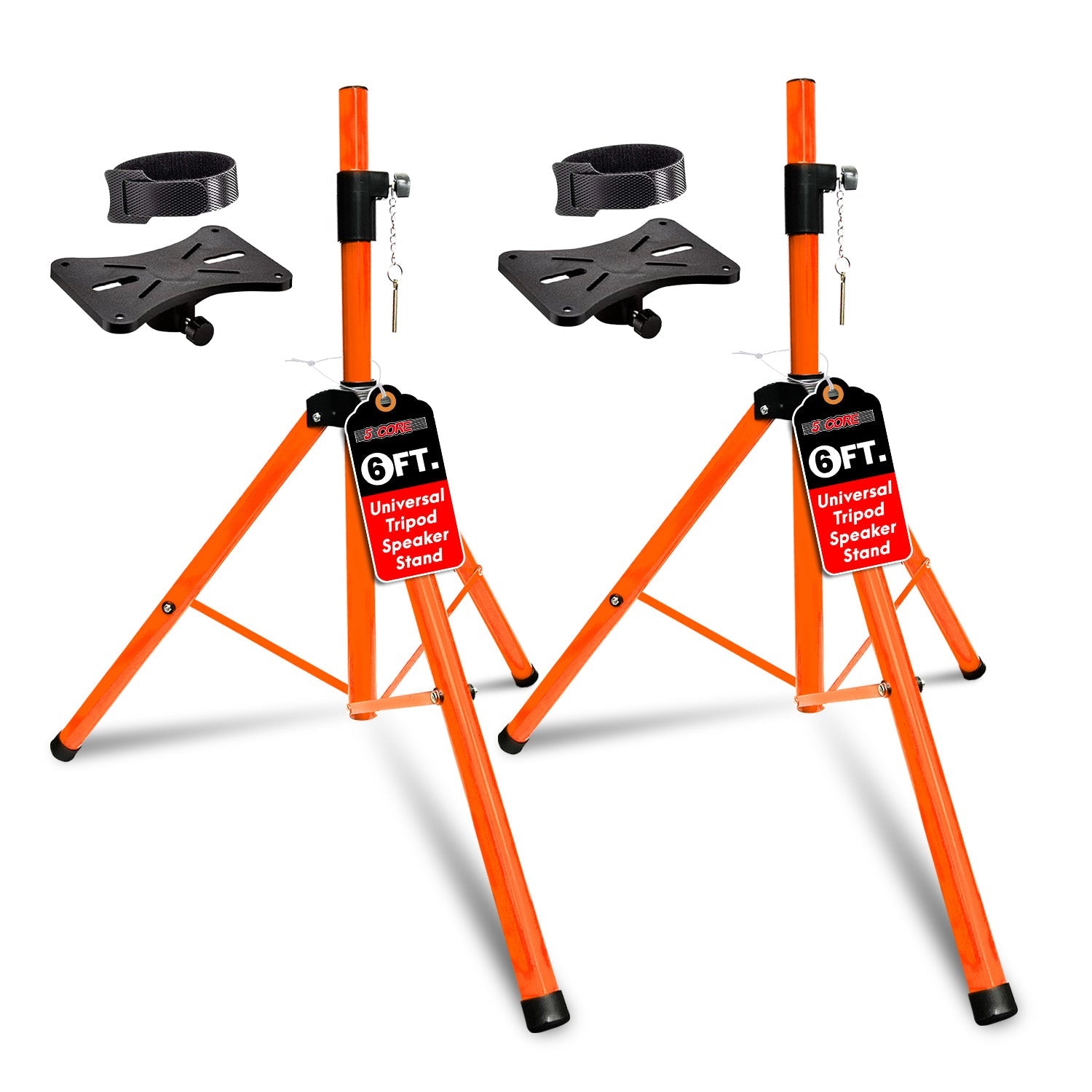 5 Core Speaker Stand Tripod Pair Floor Heavy Duty Adjustable Up to 72 Inch DJ Studio Monitor Stands Pole Mount - SS HD 2PK ORG WOB-0