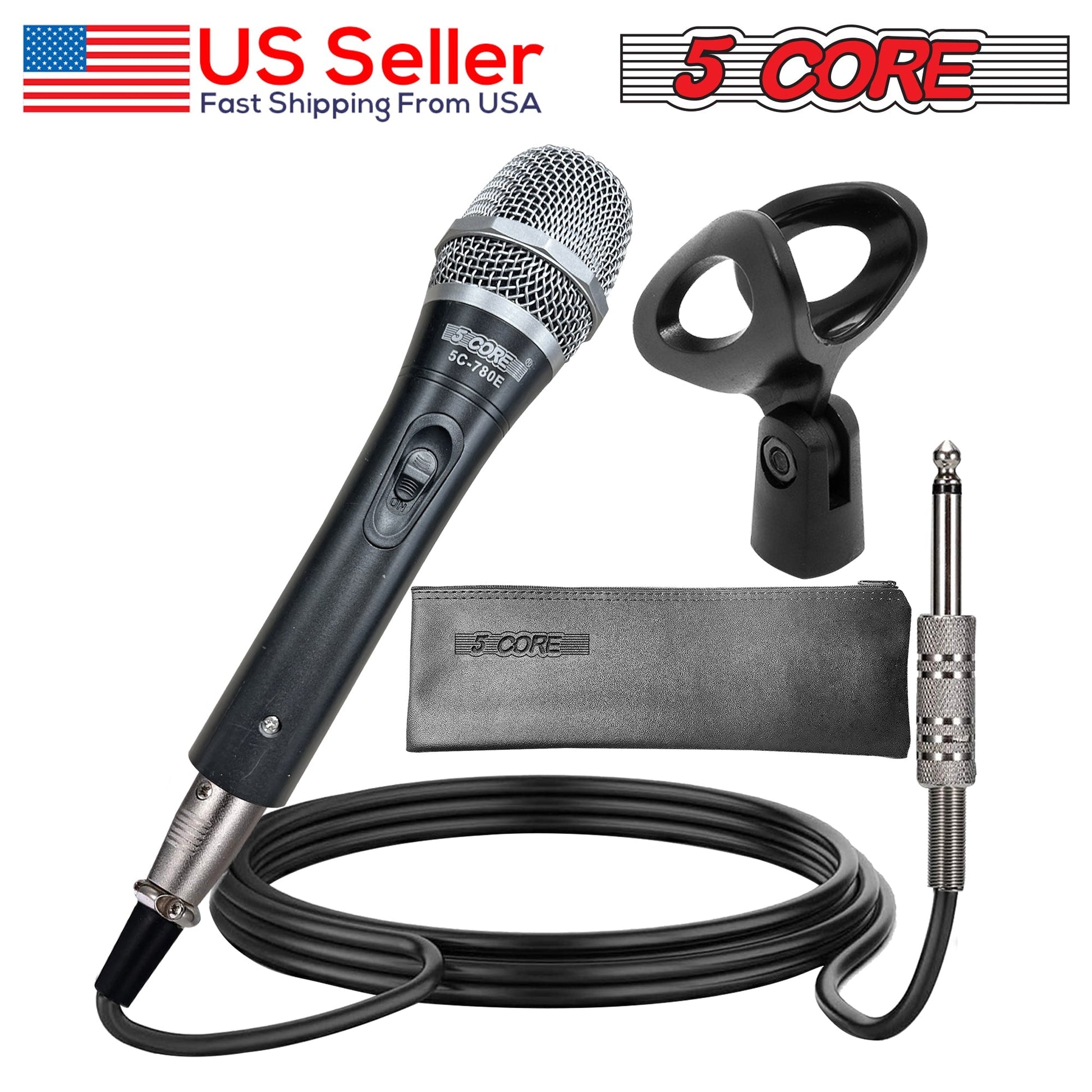 5 Core Microphone Professional Dynamic Karaoke XLR Wired Mic w ON/OFF Switch Pop Filter Cardioid Unidirectional Pickup Handheld Micrófono -ND-7800X 2PCS-18
