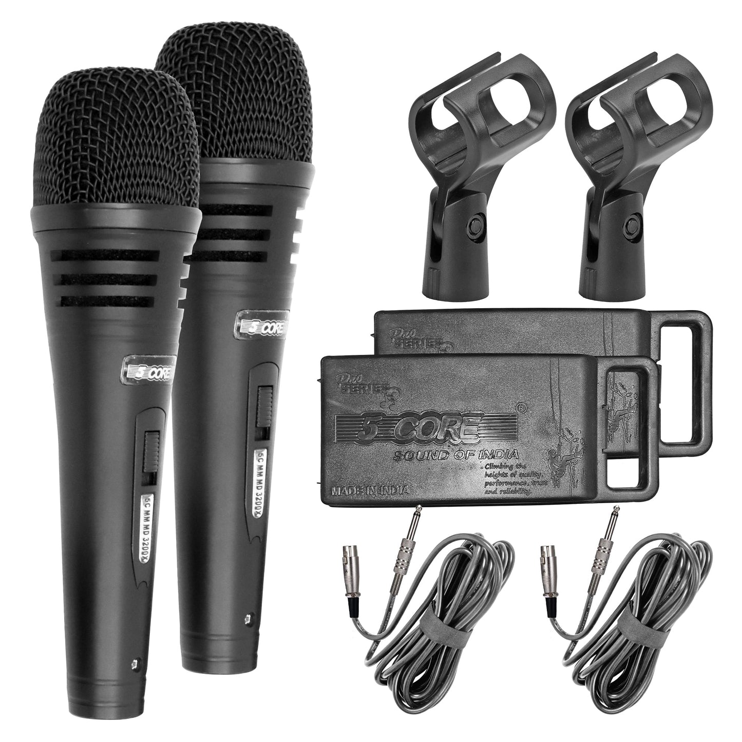 5 Core Microphone Professional Dynamic Karaoke XLR Wired Mic w ON/OFF Switch Pop Filter Cardioid Unidirectional Pickup Handheld Micrófono -ND 3200X 2 Pcs-0