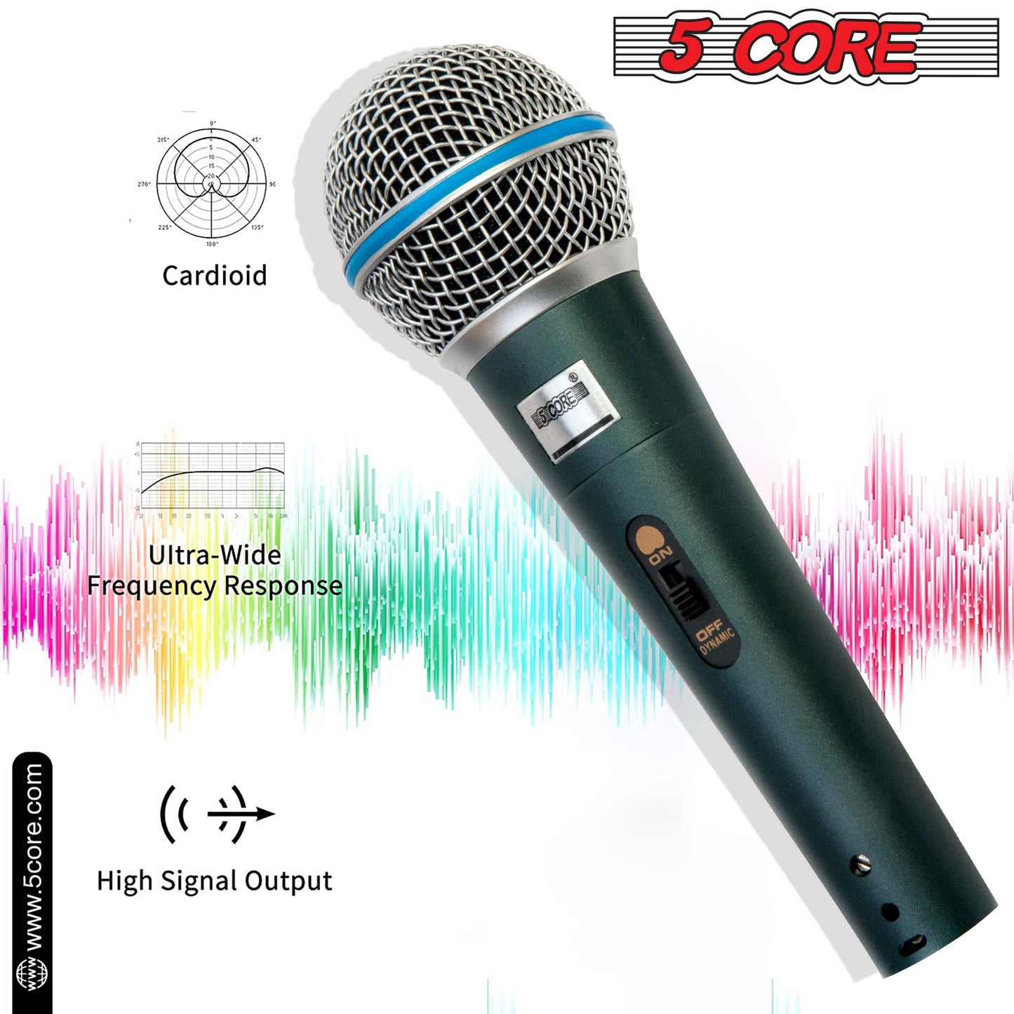 5 Core Microphone 2 Pieces Green Karaoke XLR Wired Professional Studio Mic w ON/OFF Switch Integrated Pop Filter Dynamic Cardioid Unidirectional Handheld Micrófono for Singing DJ Speeches Includes Cable Mic Holder Bag - BETA 2PCS-8