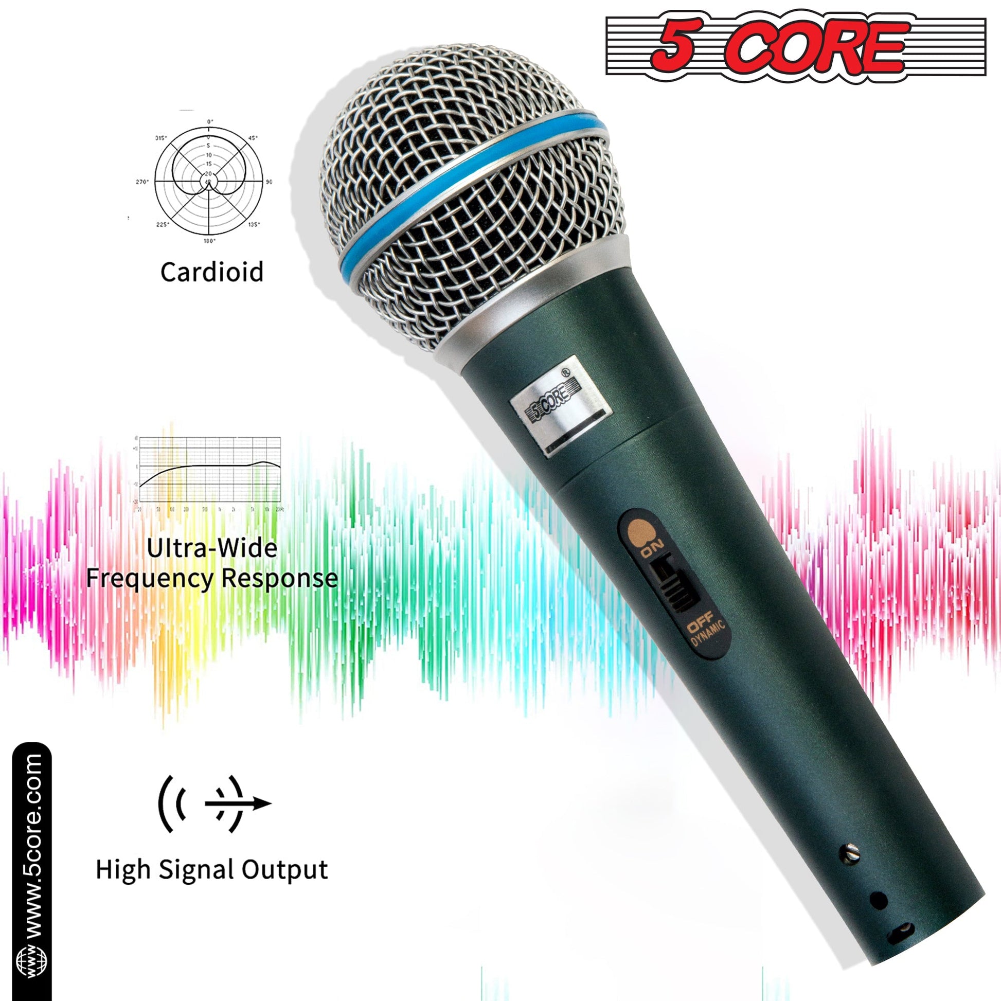 5 Core Microphone 2 Pieces Green Karaoke XLR Wired Professional Studio Mic w ON/OFF Switch Integrated Pop Filter Dynamic Cardioid Unidirectional Handheld Micrófono for Singing DJ Speeches Includes Cable Mic Holder Bag - BETA 2PCS-8