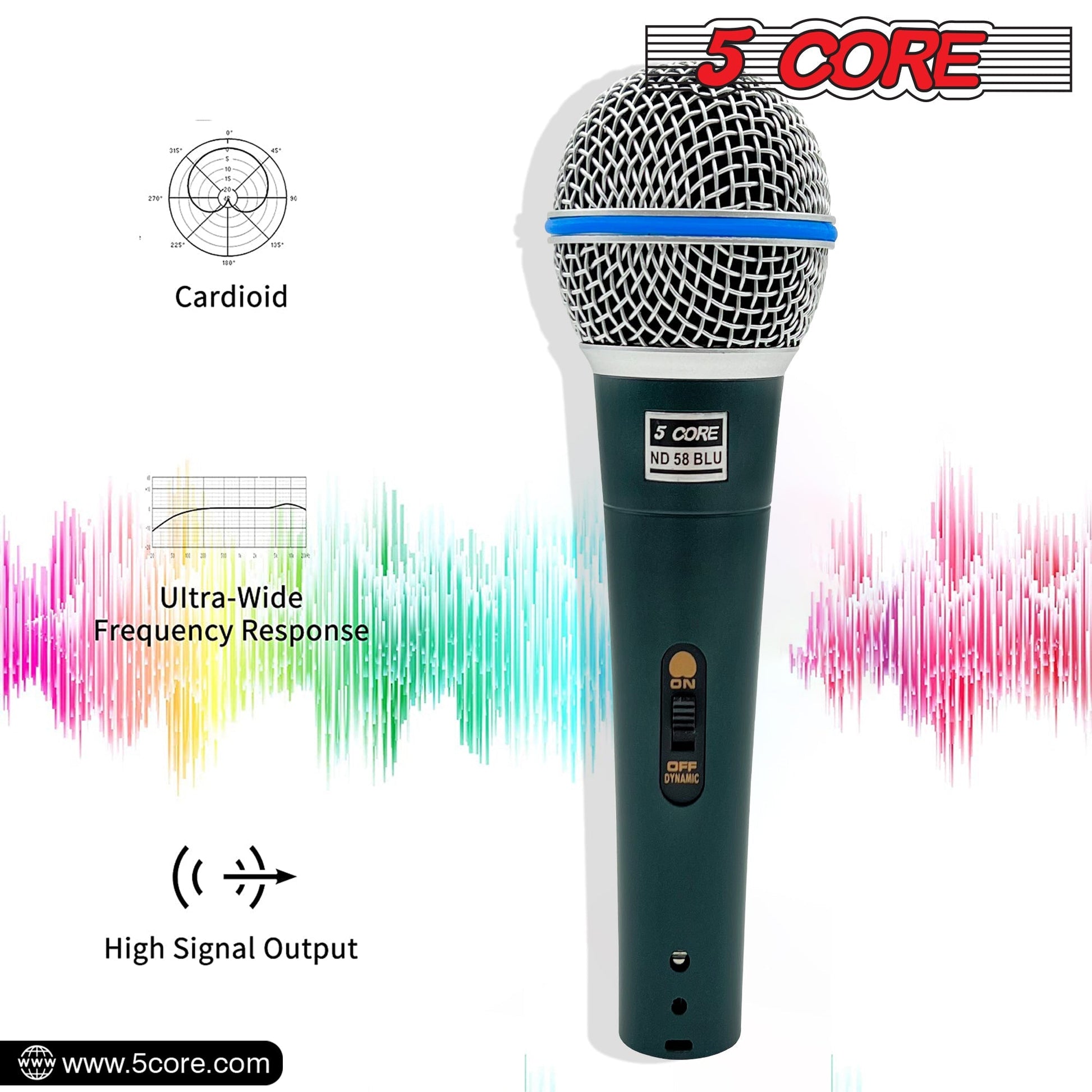 5 Core Microphone Professional Dynamic Karaoke XLR Wired Mic w ON/OFF Switch Pop Filter Cardioid Unidirectional Pickup Handheld Micrófono -ND 58 BLU 2PCS-7