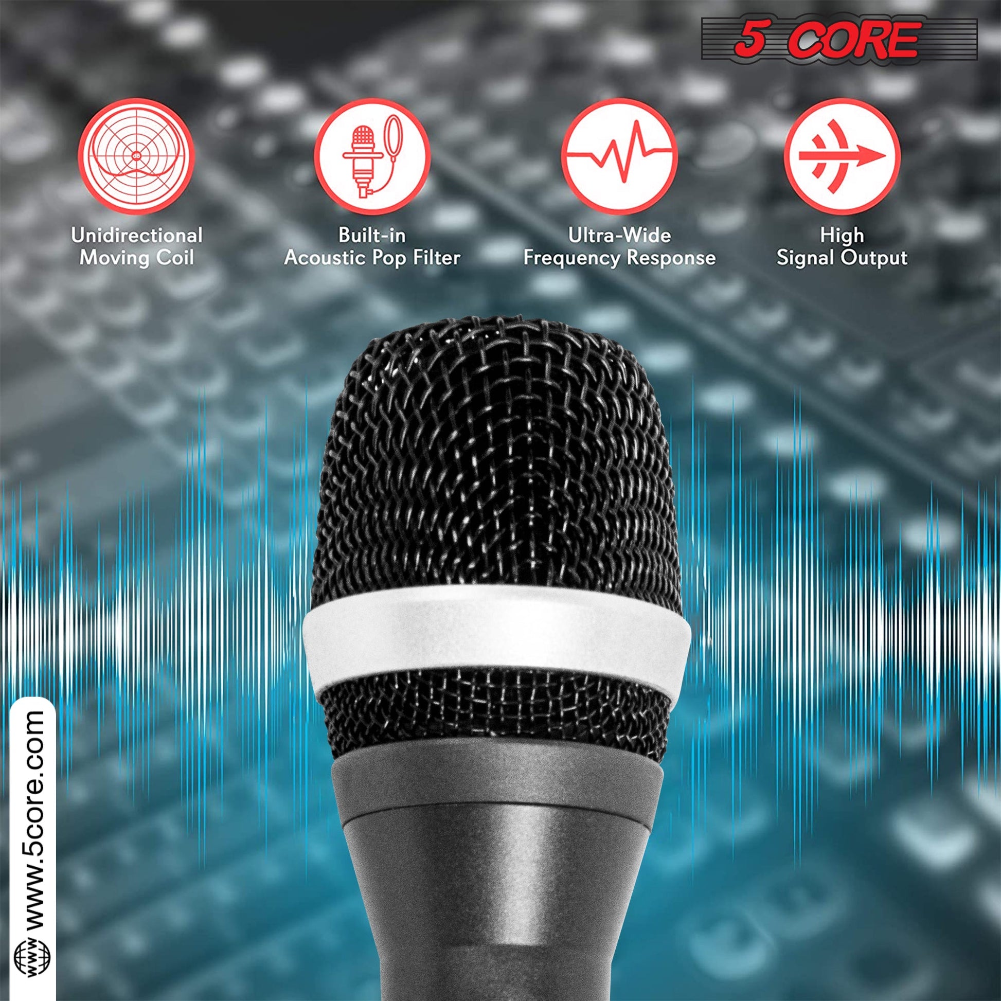 5 Core Microphone 3 Pieces Black Karaoke XLR Wired Mic Professional Studio Microfonos w Integrated Pop Filter Dynamic Moving Coil Cardioid Unidirectional Pickup Micrófono for Singing DJ Podcast Speeches Includes Cable Mic Holder Bag - 5C-POWER 3-6