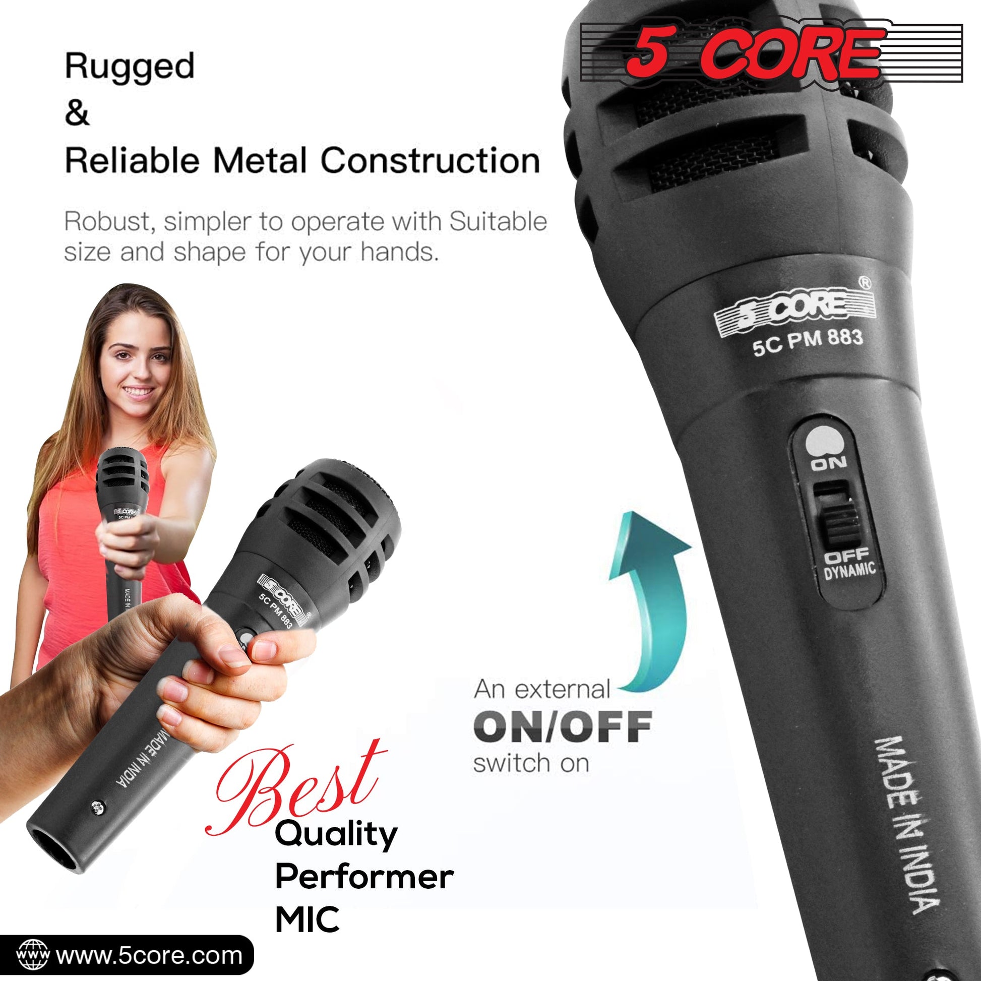 5 Core Microphone 4 Piece Professional Black Dynamic Karaoke XLR Wired Mic w ON/OFF Switch Integrated Pop Filter Cardioid Unidirectional Pickup Handheld Micrófono for Singing DJ Podcast Speeches Includes Cable Mic Holder Bag - PM-883 4PCS-7