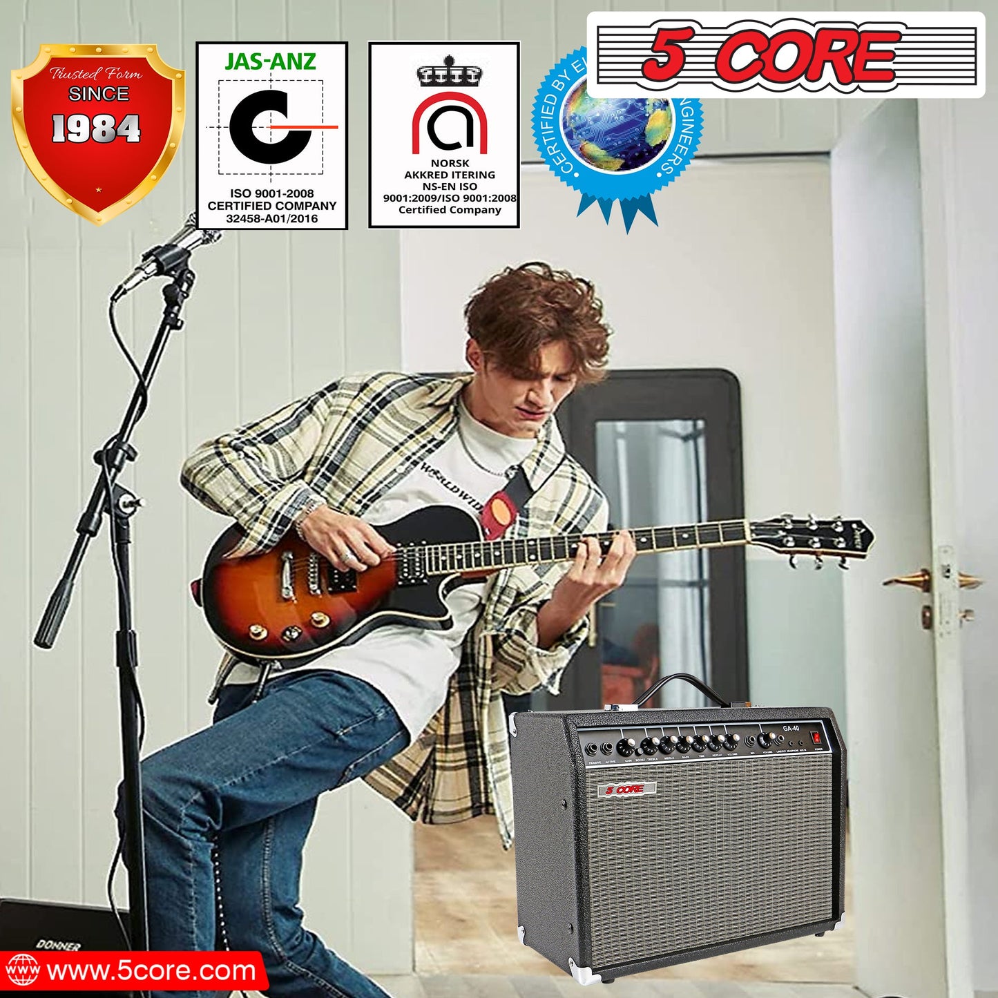 5 Core 40W Guitar Amplifier Black - Clean and Distortion Channel - Electric Amp with Equalization and AUX Line Input - for Recording Studio, Practice Room, Small Courtyard- GA 40 BLK-10