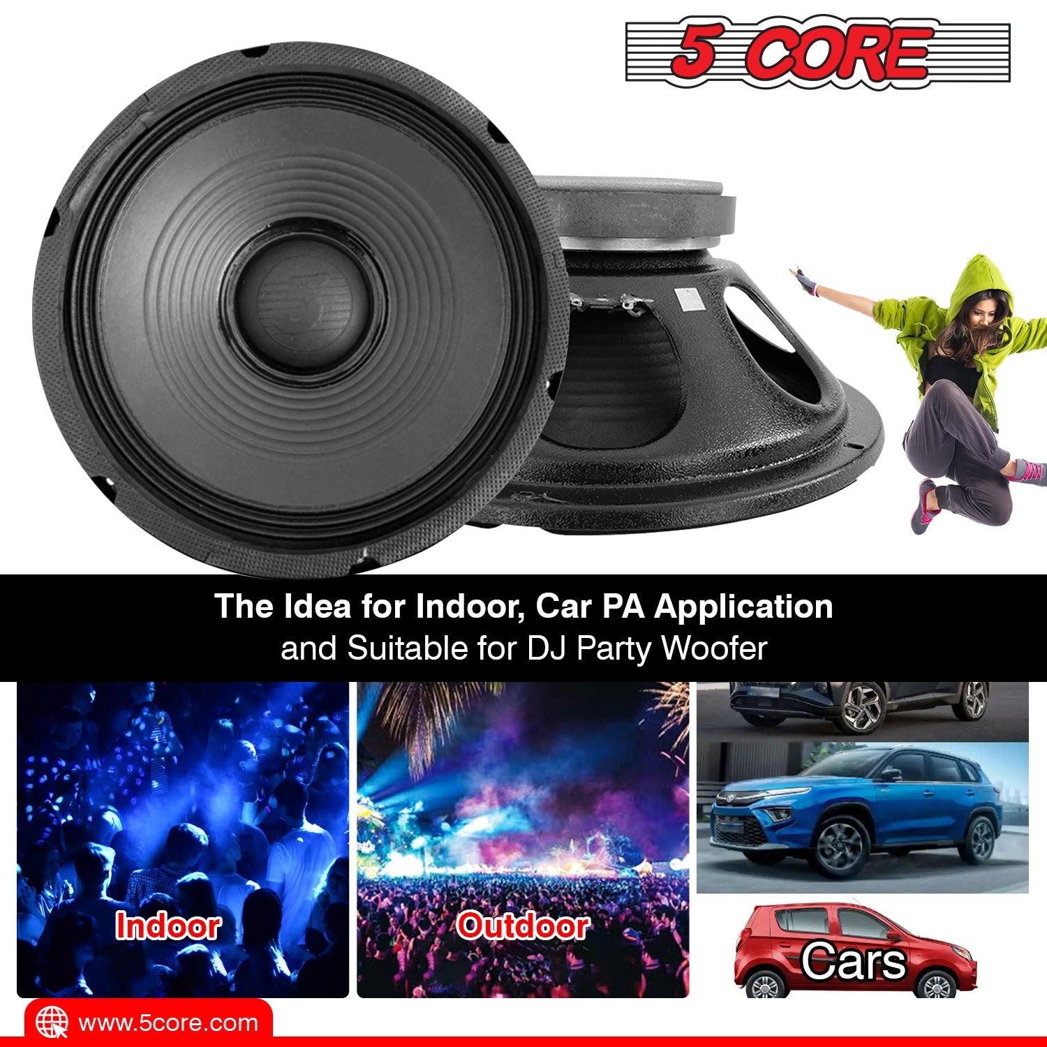 5 Core 2Pieces 12" Full Range PA DJ subwoofer - 175W Premium Stereo Subwoofer DJ Speaker- 8 Ohm, 155MM Magnet, 1 Inch Voice Coil FR 12155 2PCS-9