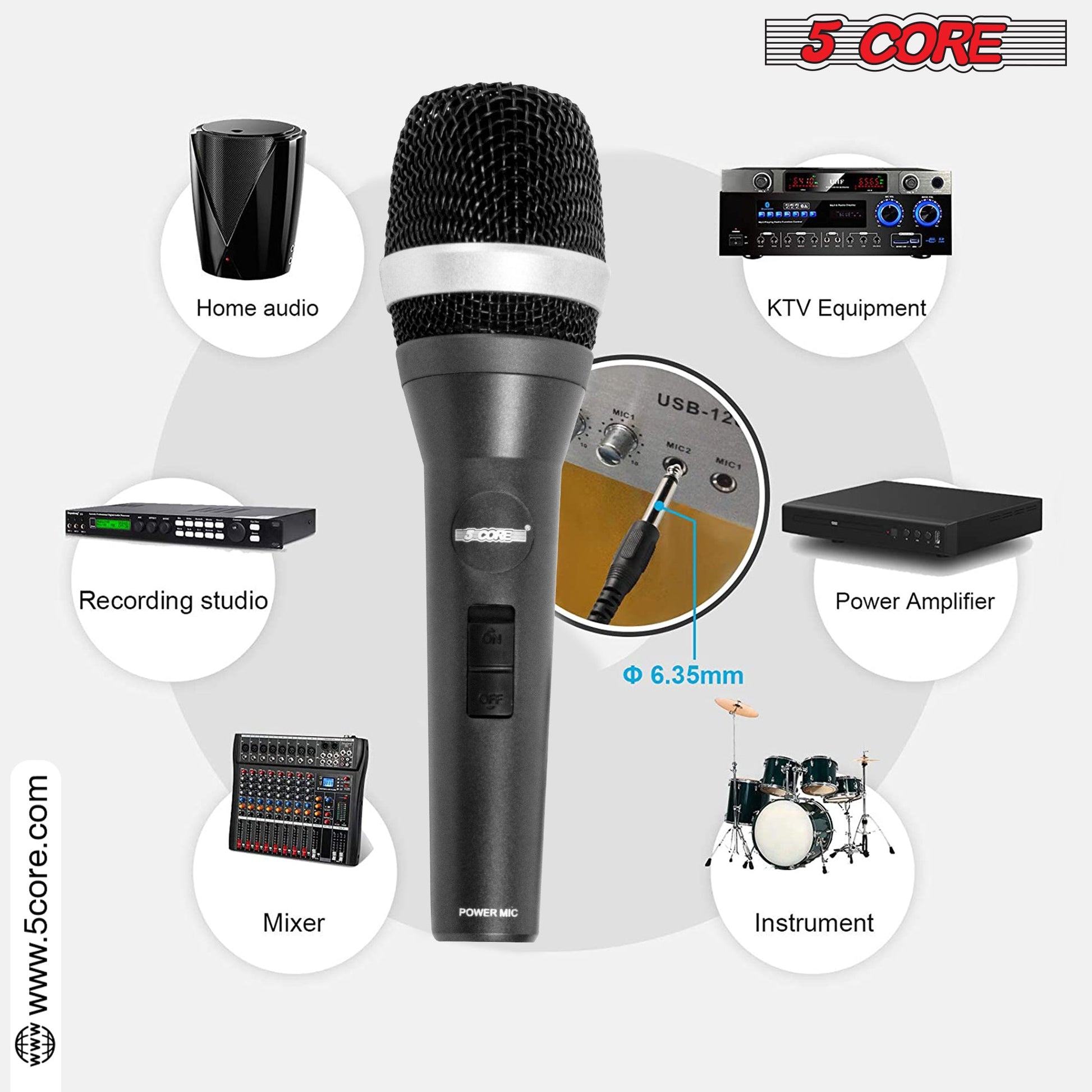5 Core Microphone 3 Pieces Black Karaoke XLR Wired Mic Professional Studio Microfonos w Integrated Pop Filter Dynamic Moving Coil Cardioid Unidirectional Pickup Micrófono for Singing DJ Podcast Speeches Includes Cable Mic Holder Bag - 5C-POWER 3-7