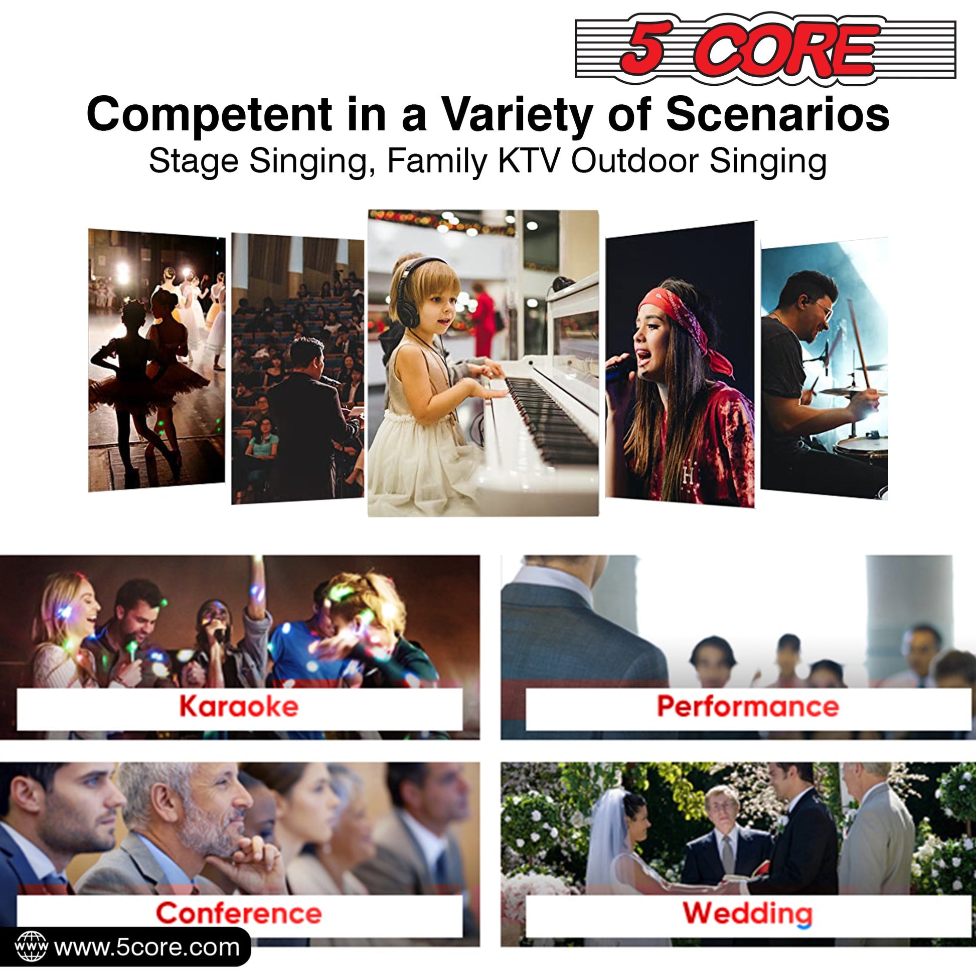 5 Core Microphone 3 Pieces Black Karaoke XLR Wired Mic Professional Studio Microfonos w ON/OFF Switch Integrated Pop Filter Dynamic Moving Coil Cardioid Unidirectional Pickup Handheld Micrófono for Singing DJ Podcast Speeches Includes Cable - PM-11