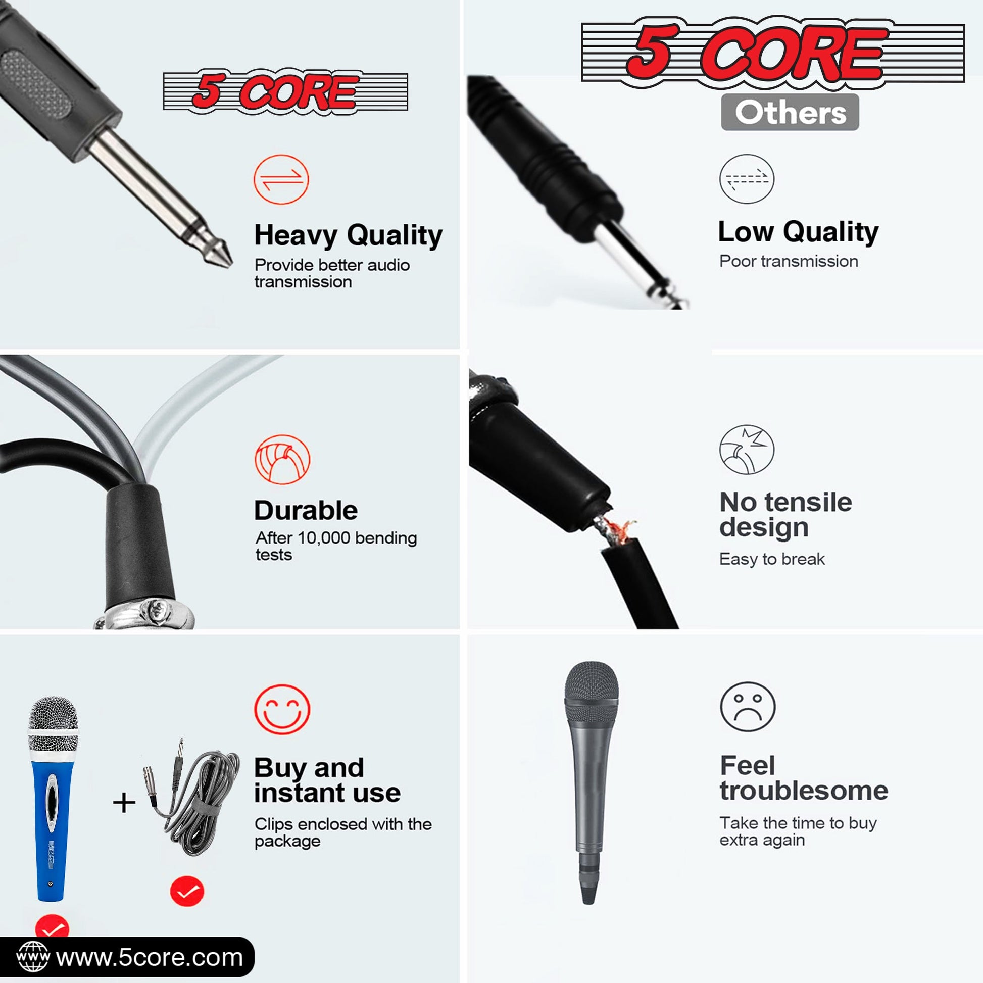 5 Core Microphone 3 Pcs Blue Karaoke XLR Wired Mic Professional Studio Microfonos w ON/OFF Switch Integrated Pop Filter Dynamic Moving Coil Cardioid Unidirectional Pickup Handheld Micrófono for Singing DJ Podcast Speeches Includes Cable - PM 286-13
