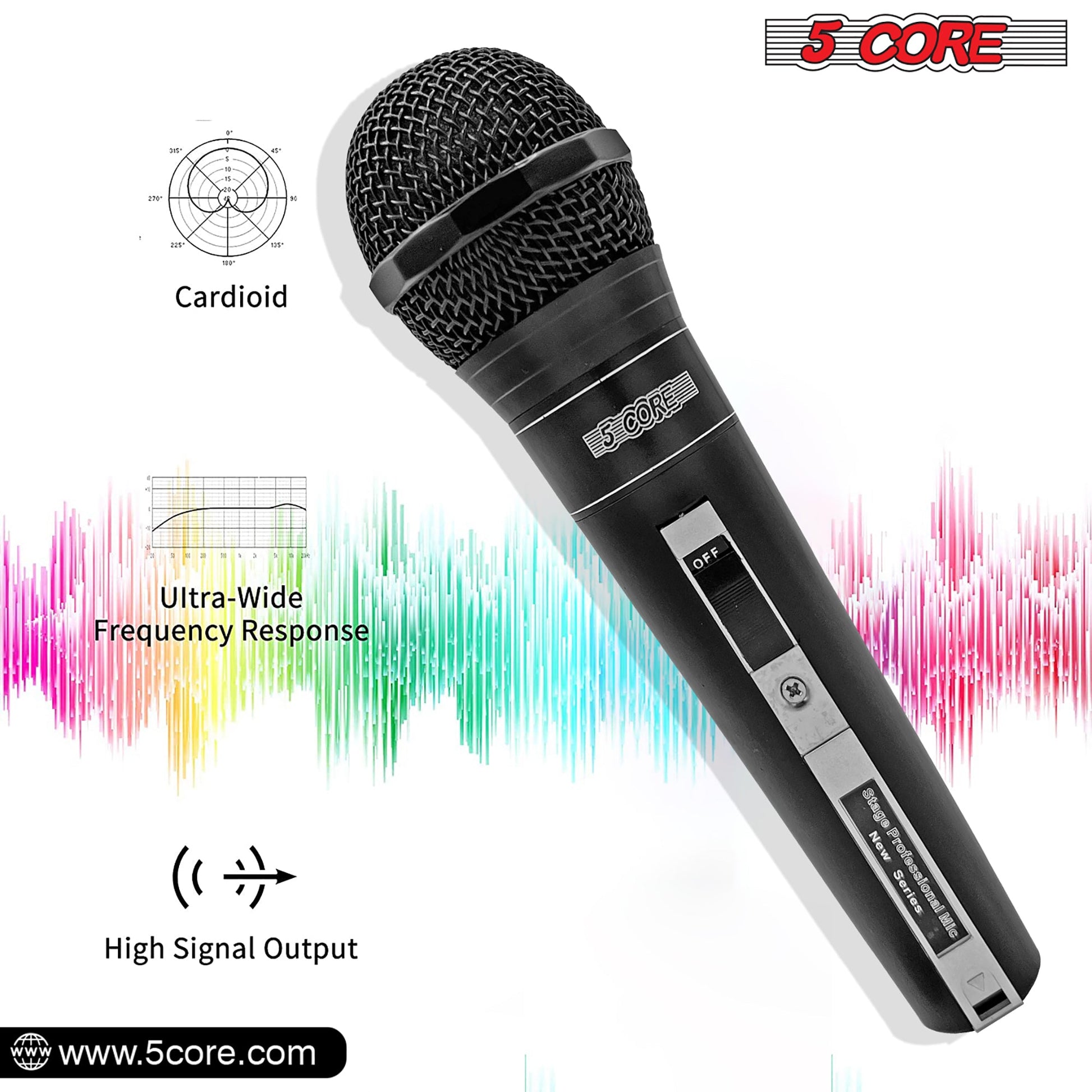 5 Core Microphone 2 Pieces Professional Black Dynamic Karaoke XLR Wired Mic w ON/OFF Switch Integrated Pop Filter Cardioid Unidirectional Pickup Handheld Micrófono for Singing DJ Podcast Speeches Includes Cable Mic Holder - PM 757 2PCS-5
