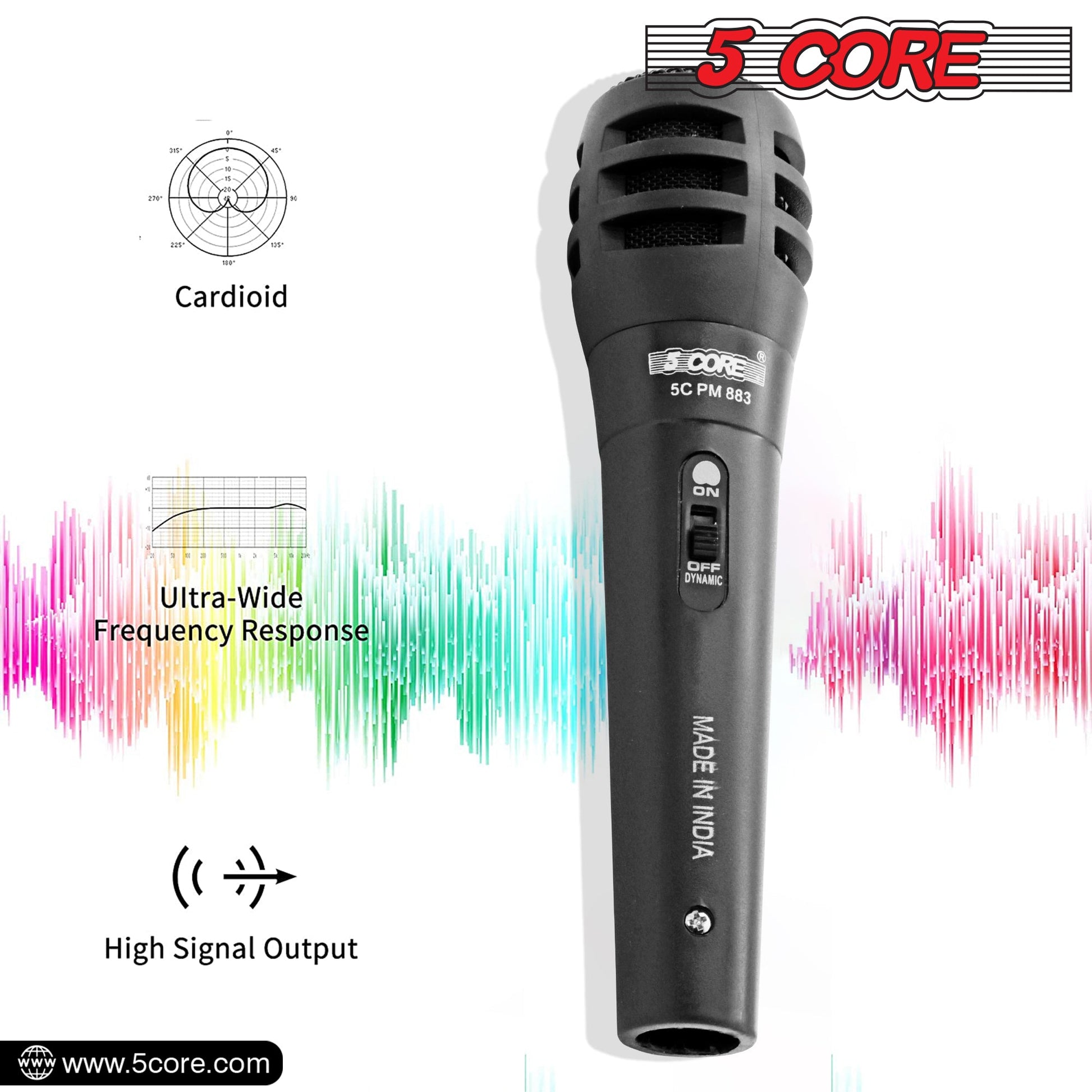 5 Core Microphone 3 Piece Professional Black Dynamic Karaoke XLR Wired Mic w ON/OFF Switch Integrated Pop Filter Cardioid Unidirectional Pickup Handheld Micrófono for Singing DJ Podcast Speeches Includes Cable Mic Holder Bag - PM-883 3PCS-5