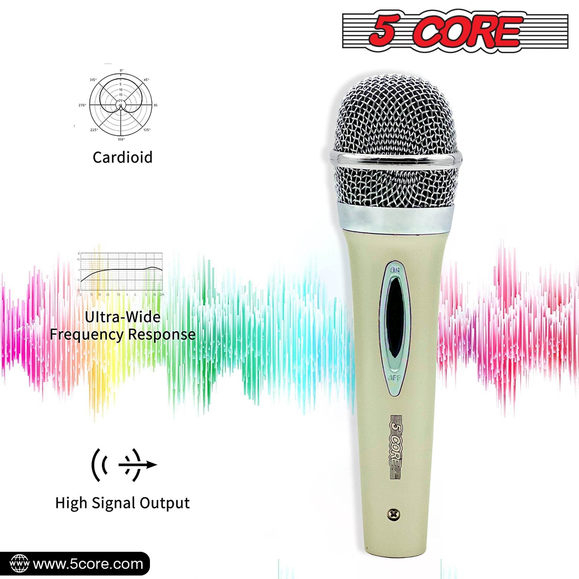5 Core Microphone 3 Pcs White Karaoke XLR Wired Mic Professional Studio Microfonos w ON/OFF Switch Integrated Pop Filter Dynamic Moving Coil Cardioid Unidirectional Pickup Handheld Micrófono for Singing DJ Podcast Speeches Includes Cable - PM 28-4