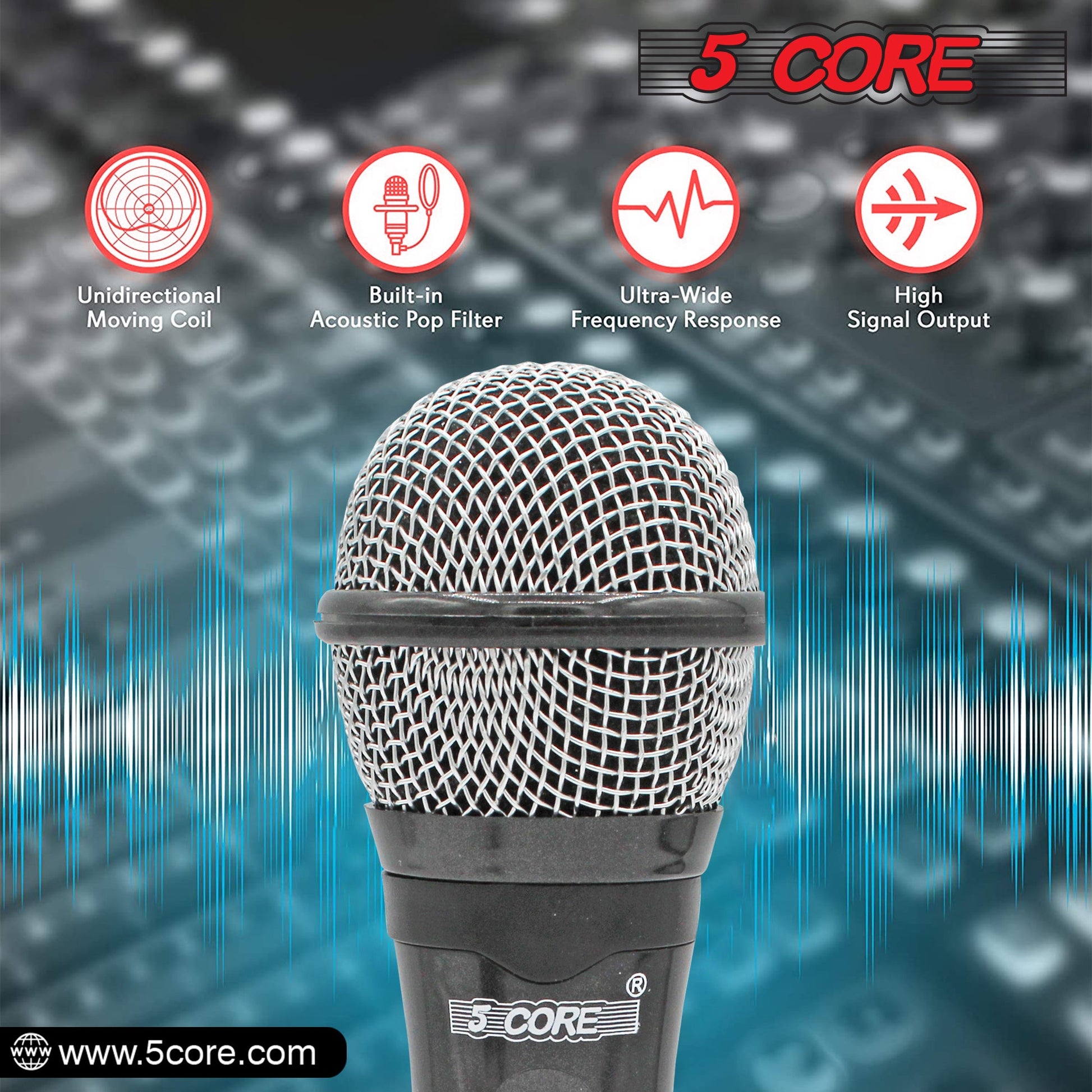 5 Core Microphone 2 Pieces Dynamic Professional Black Karaoke XLR Wired Mic w ON/OFF Switch Integrated Pop Filter Cardioid Unidirectional Pickup Handheld Micrófono for Singing DJ Podcast Speeches Includes Cable Mic Holder - PM 600 2PCS-9