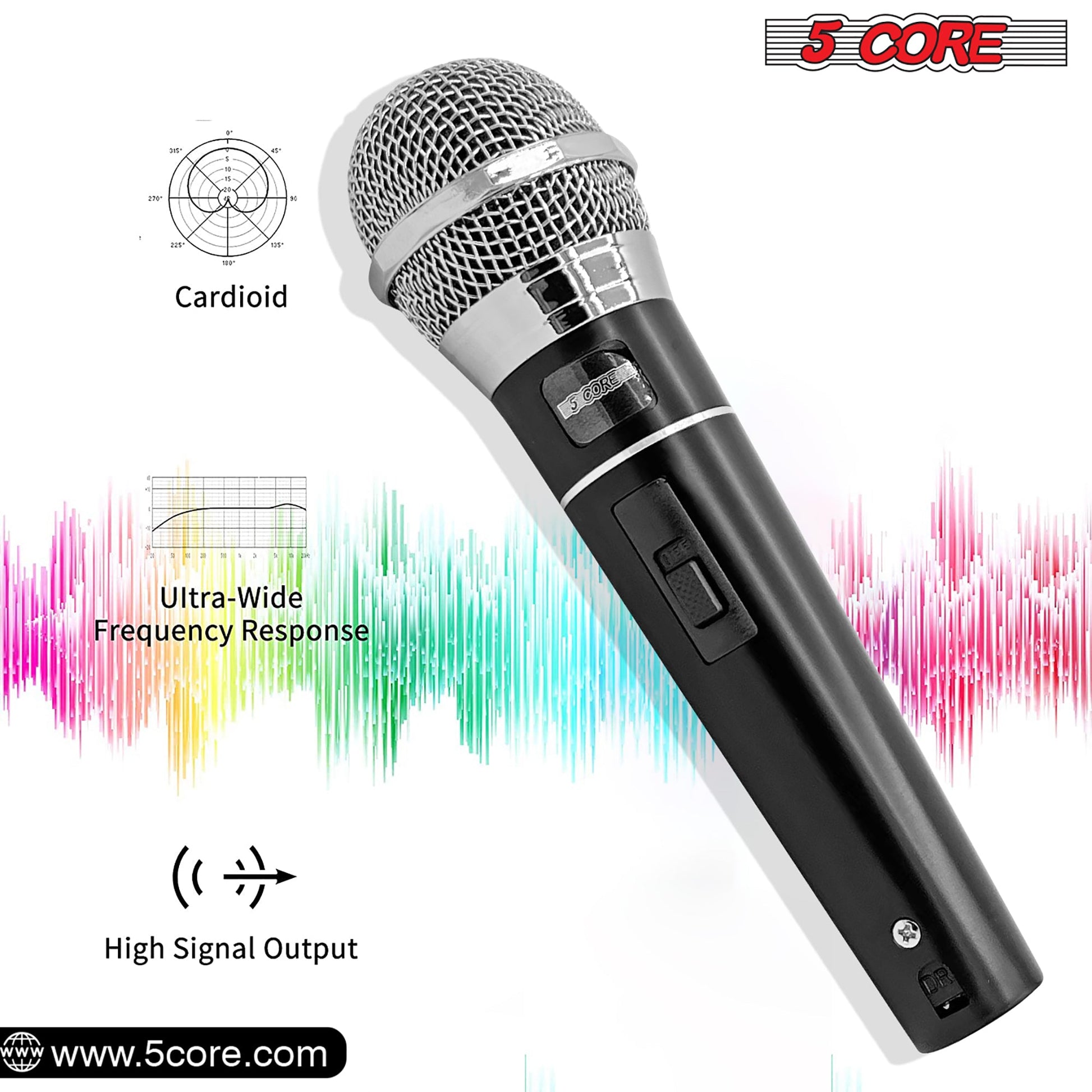 5 Core Microphone 2 Pieces Black Professional Karaoke Dynamic XLR Wired Mic w ON/OFF Switch Integrated Pop Filter Cardioid Unidirectional Pickup Handheld Micrófono for Singing DJ Speeches Includes Cable Mic Holder -PM 100 2PCS-4