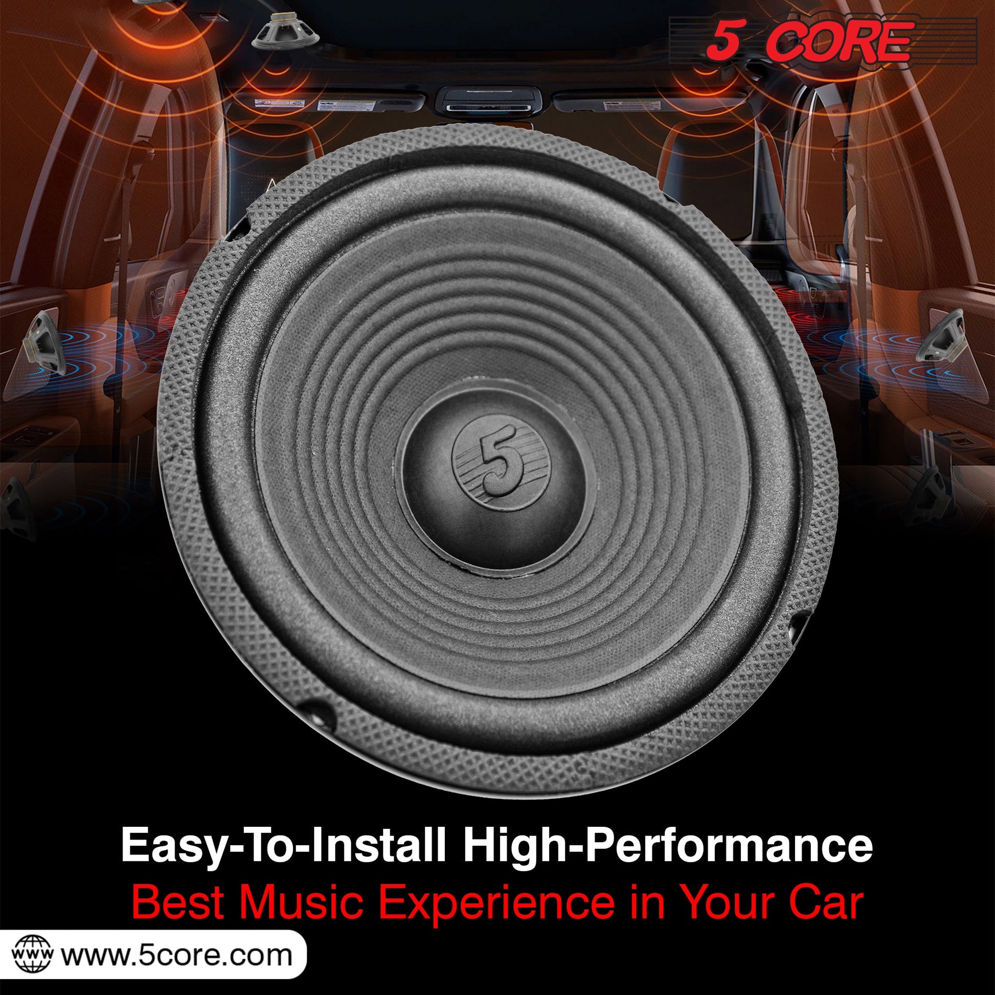5 CORE Car Subwoofer Audio Speaker - 8 inch 4 Ohm, Foam Surround for Vehicle Stereo Sound System 90mm Magnet Loudspeaker Woofer Replacement Black WF 8"-890 2 PC-8